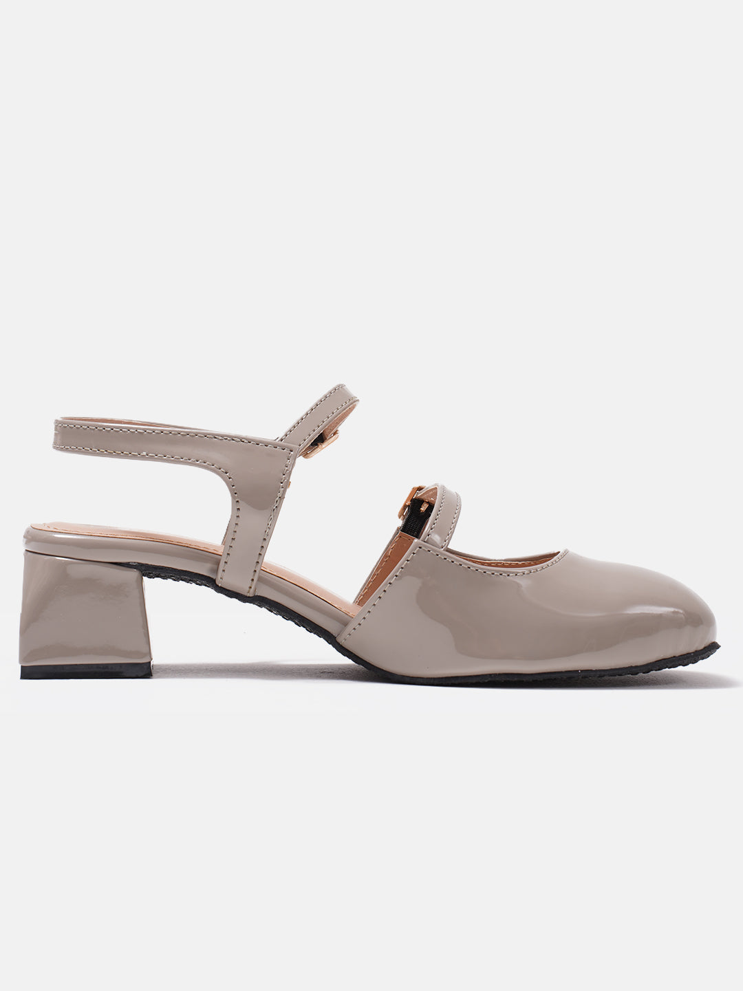 Jm Looks patent Mary Jane block heels with dual buckled straps
Beige