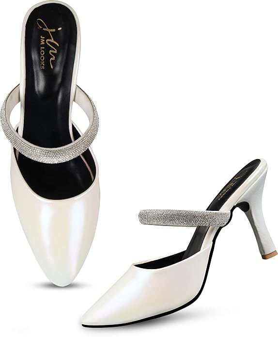 Stylished-Toe Embellished Stiletto Heels Sandals for Women and Girls White