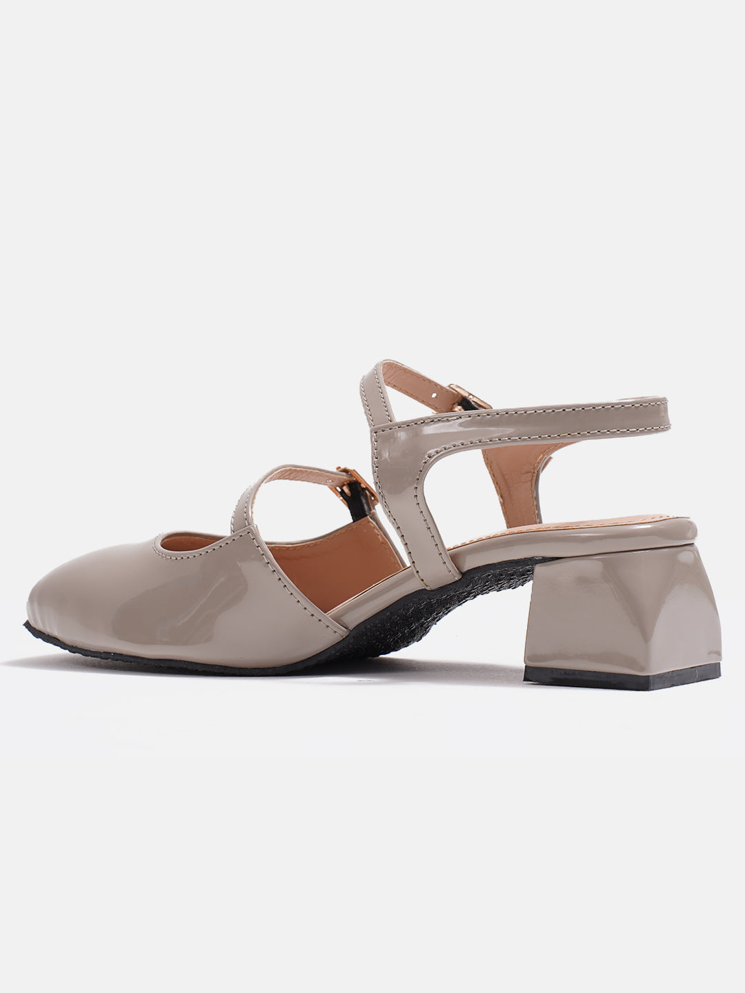 Jm Looks patent Mary Jane block heels with dual buckled straps
Beige