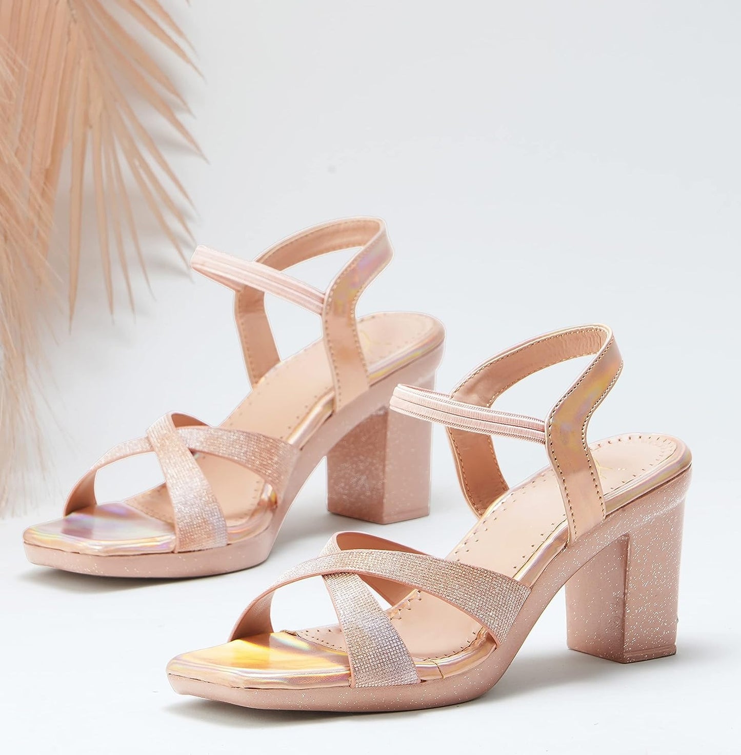 Shop Online Chunky Heel Sandal with Ankle Strap for Women & Girls at JM LOOKS Golden