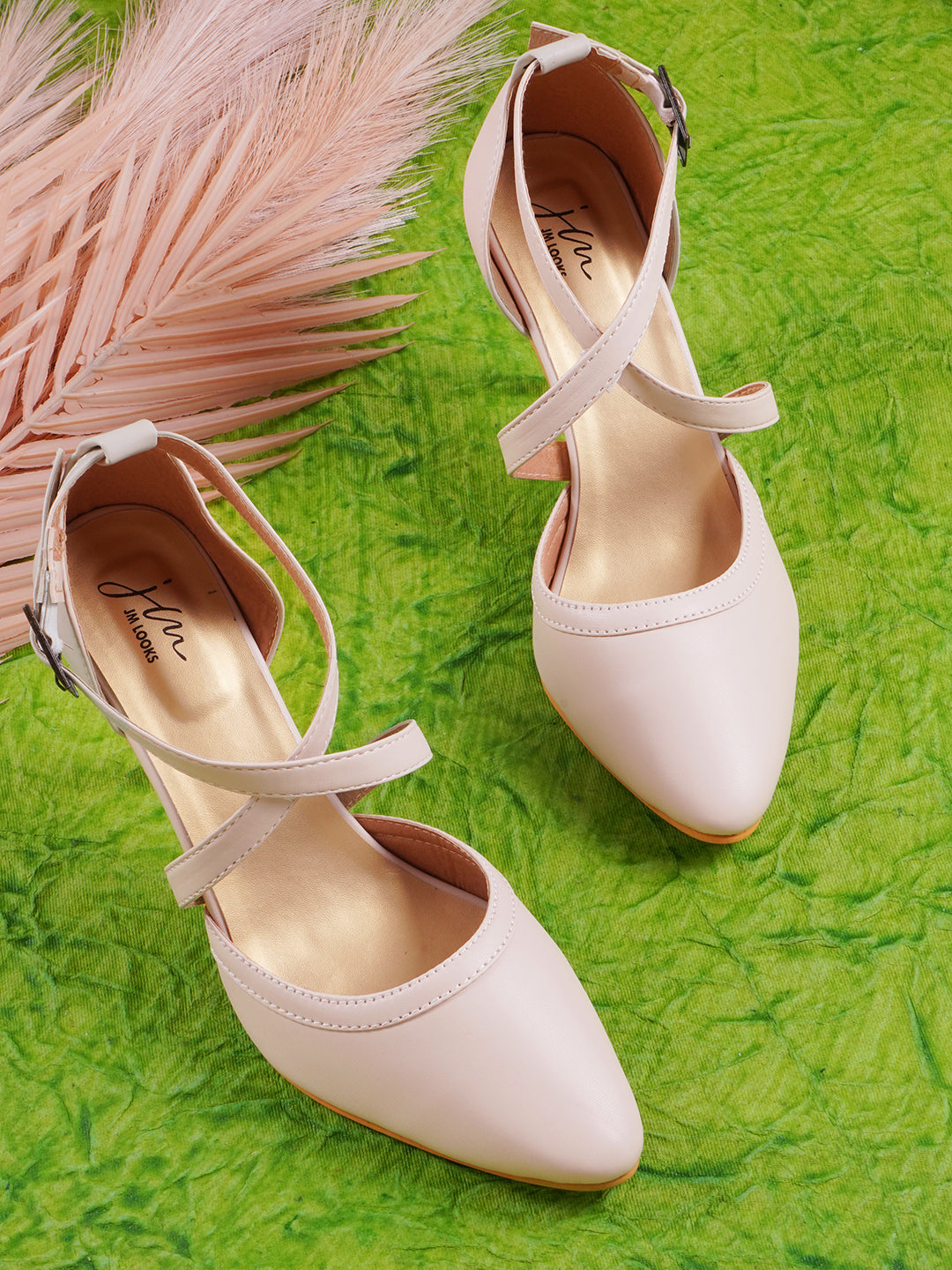 Stiletto Heeled Sandals with Buckle Closure Cream