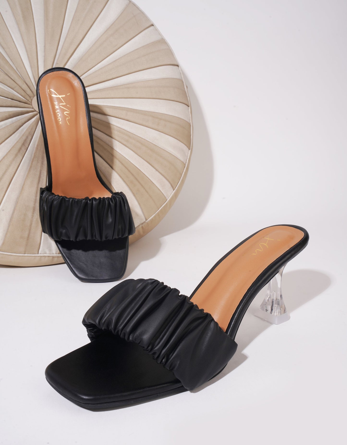 Jm Looks women's ruched strap clear heel mules
Black