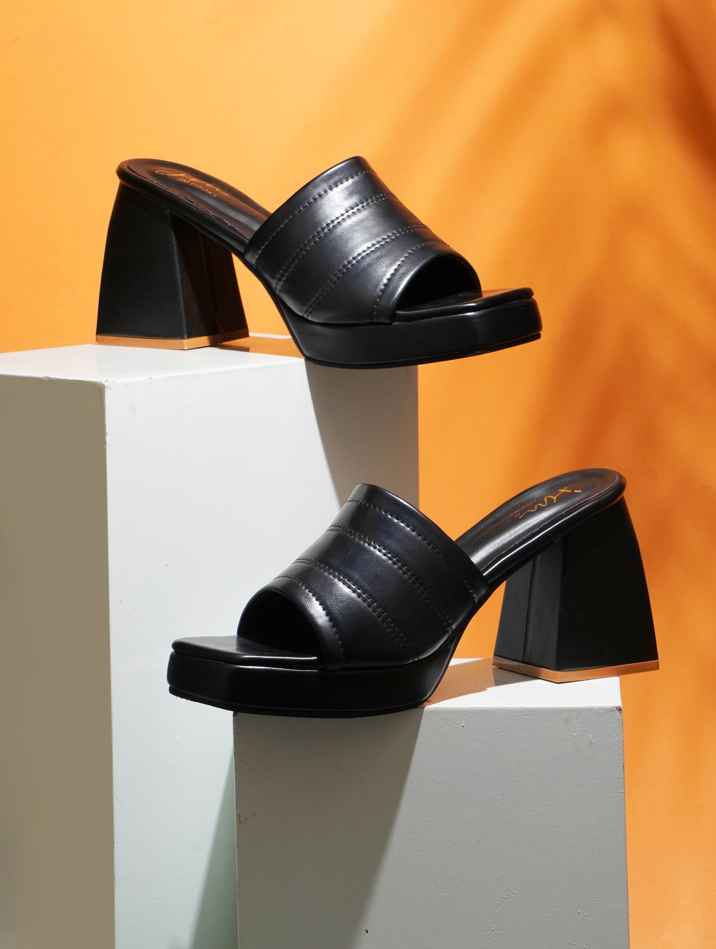Women's Peep-Toe Chunky Heeled Sandals for Women & Girls Black