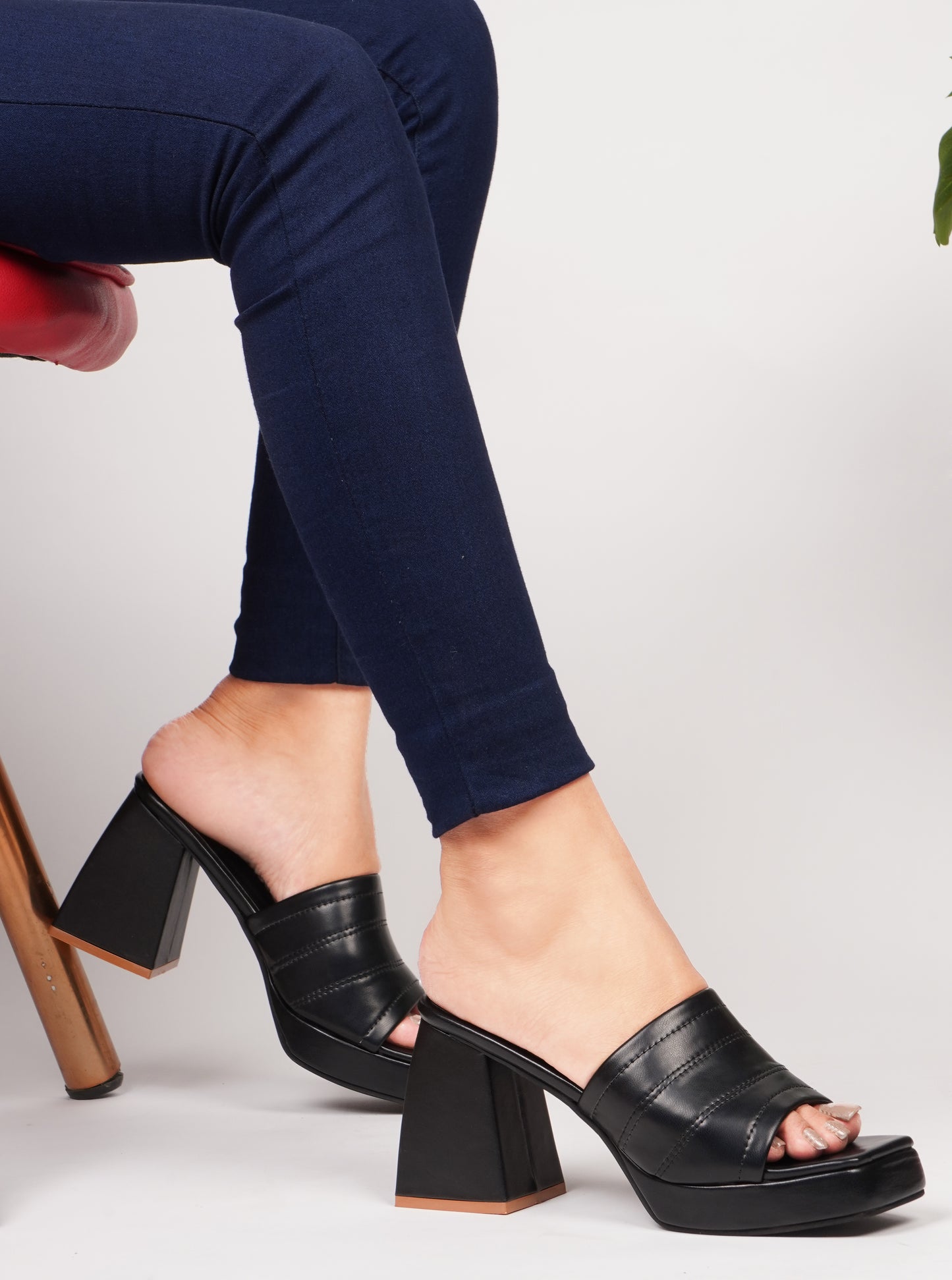 Women's Peep-Toe Chunky Heeled Sandals for Women & Girls Black