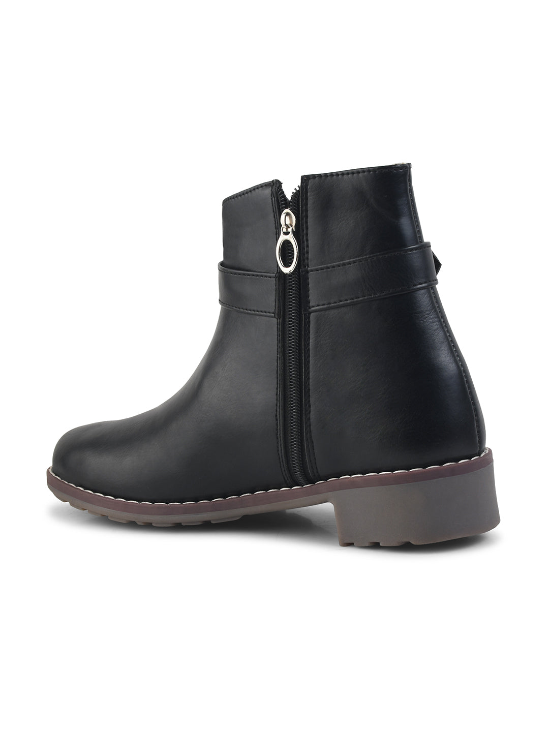 JM Looks women's ankle boots with a decorative buckle strap and a side zipper
Black