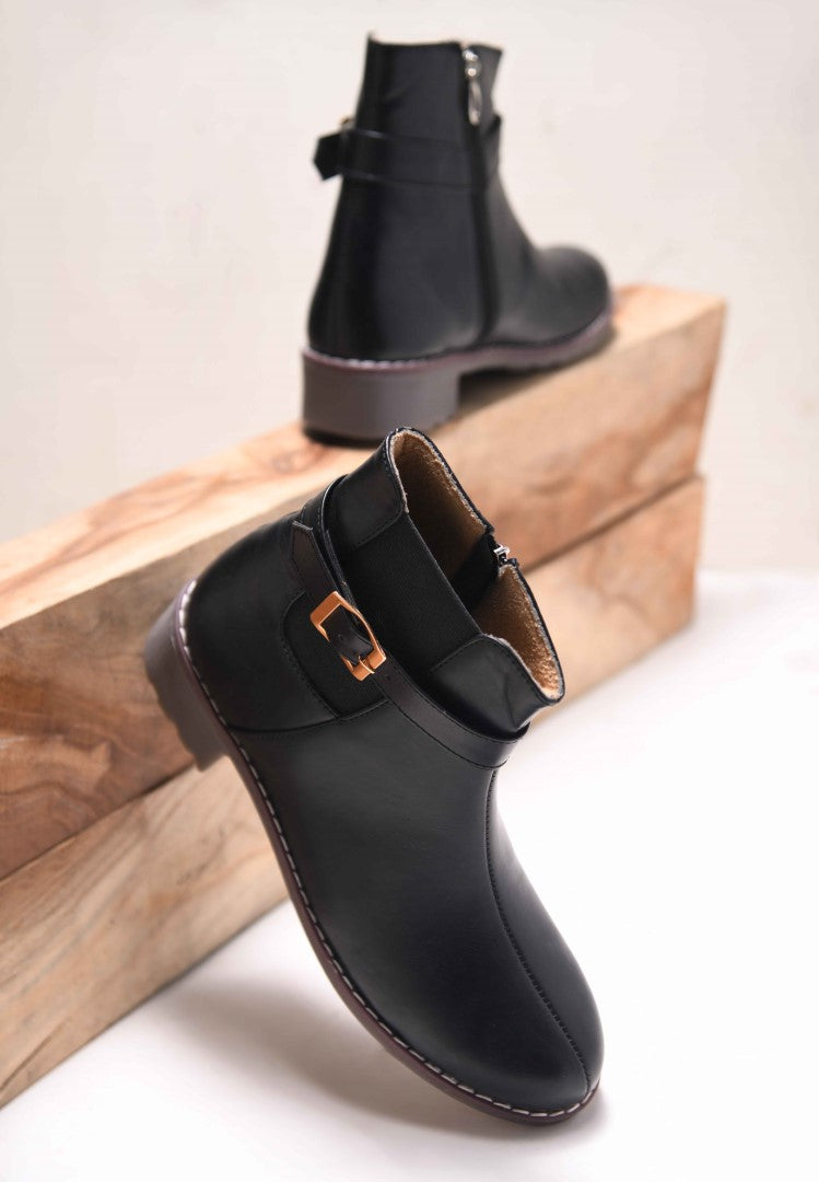 JM Looks women's ankle boots with a decorative buckle strap and a side zipper
Black