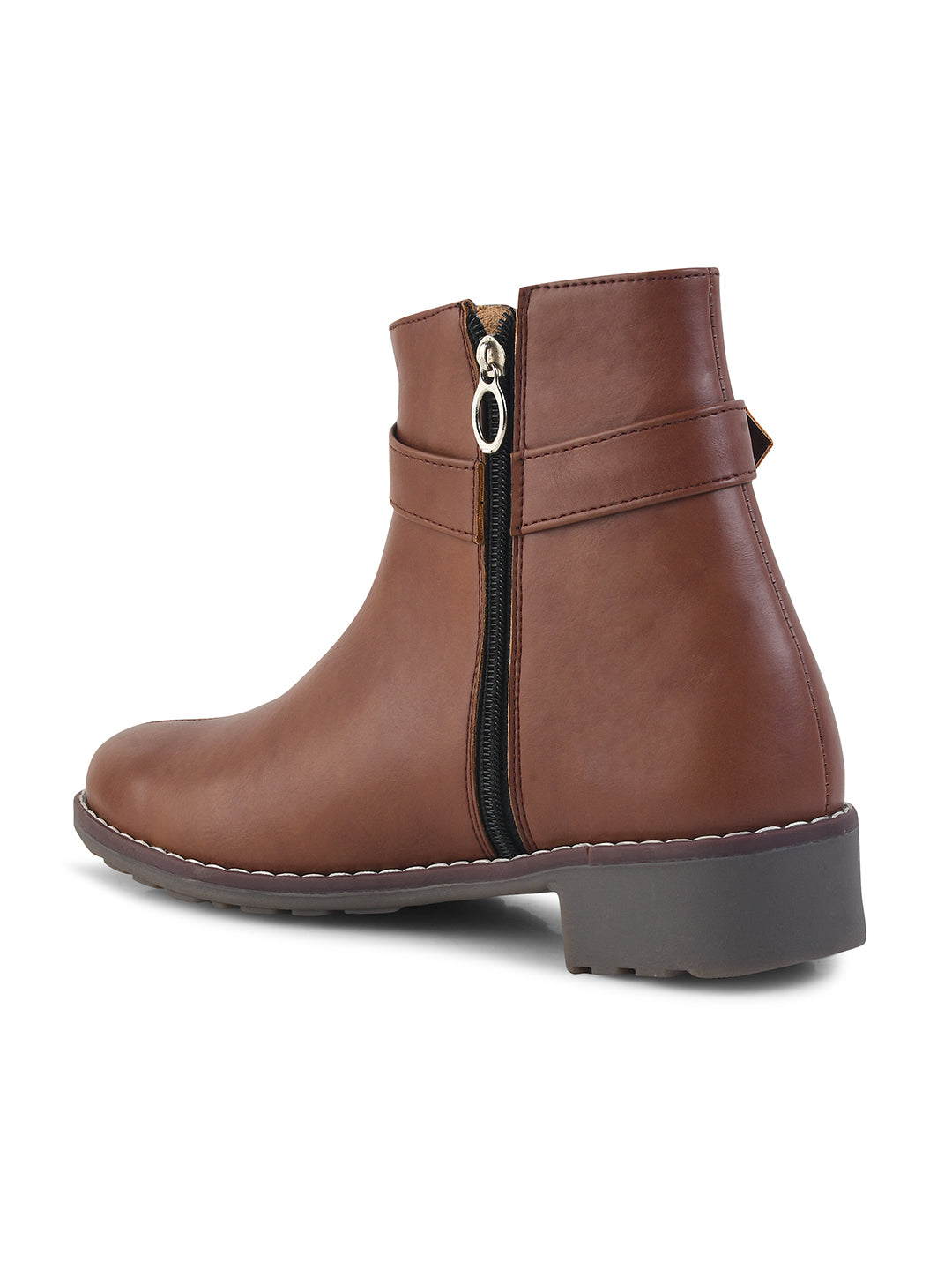 JM Looks women's ankle boots with a decorative buckle strap and a side zipper
Brown