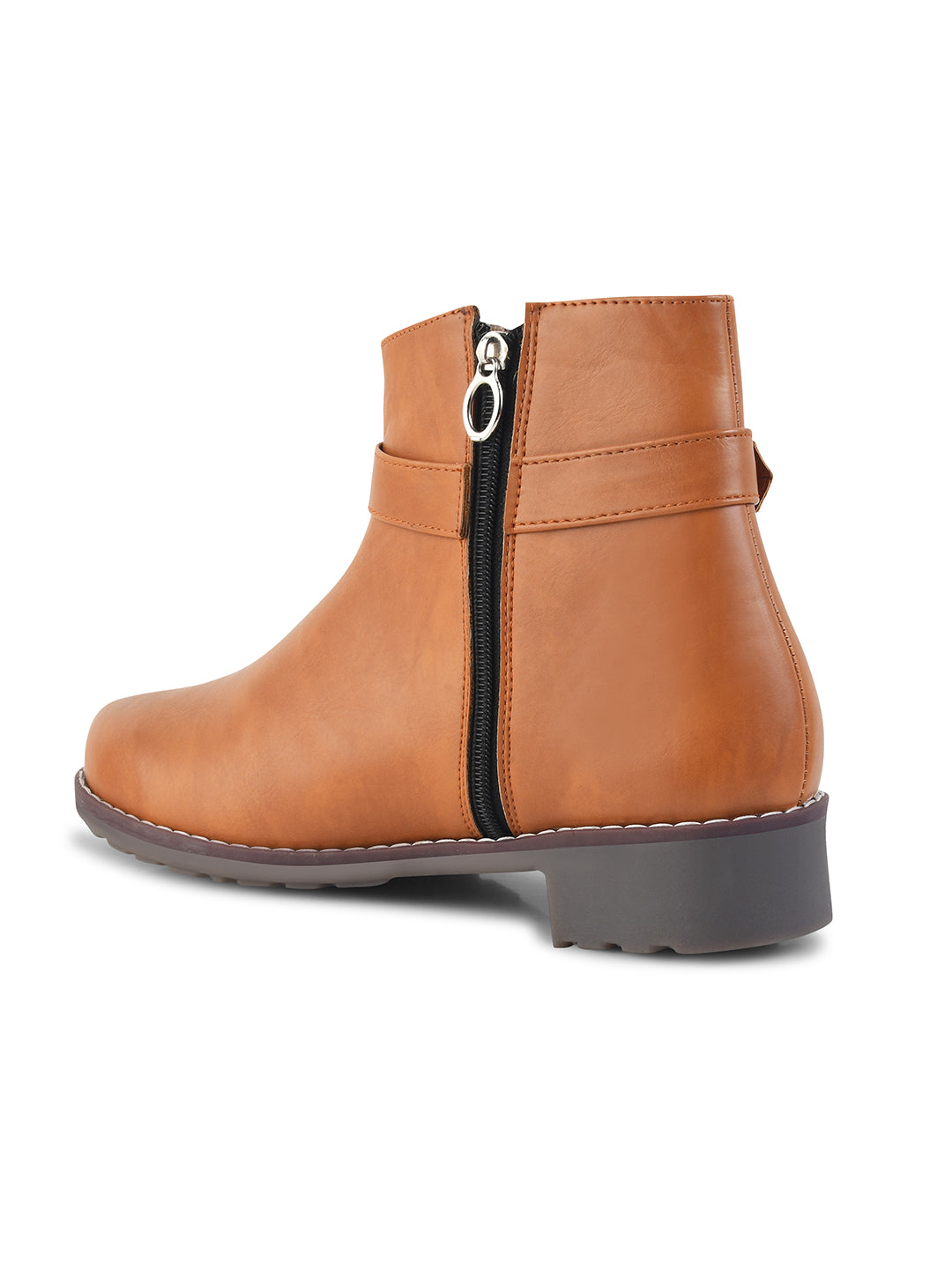 JM Looks women's ankle boots with a decorative buckle strap and a side zipper
Tan