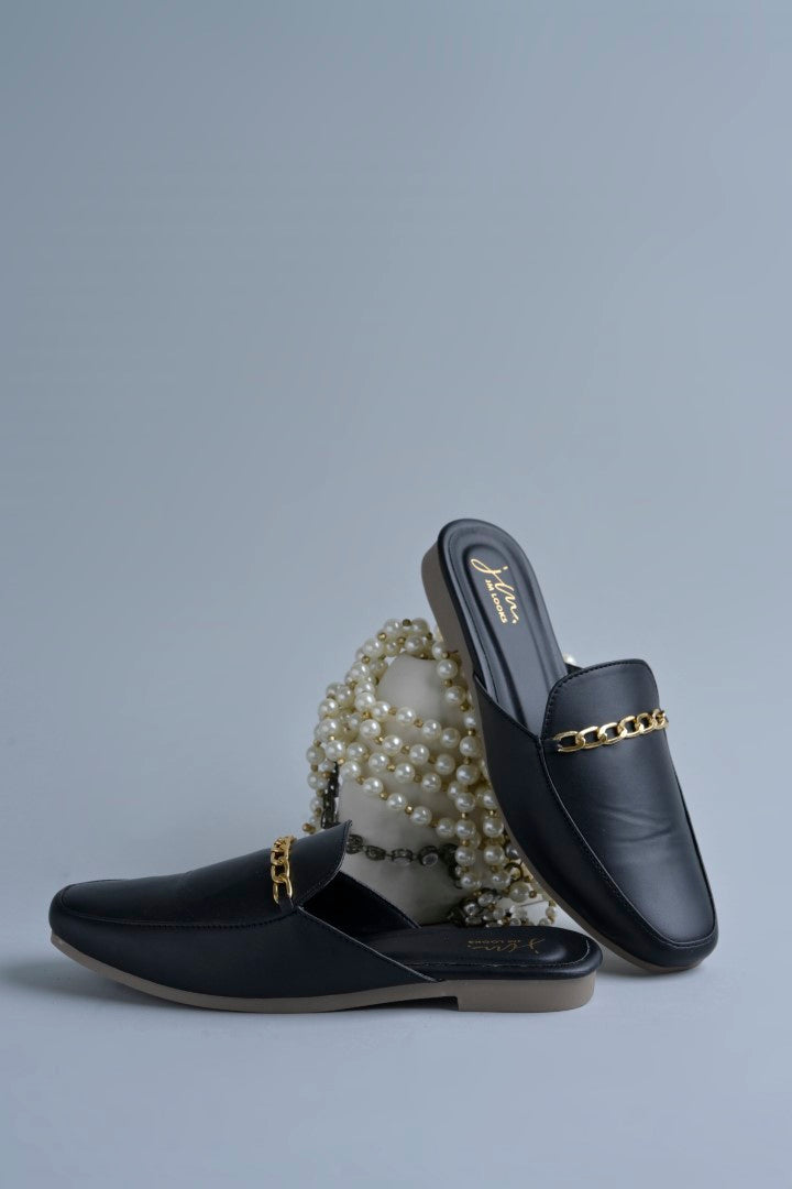 Jm Looks dual-strap flat slides in a neutral tone
Black