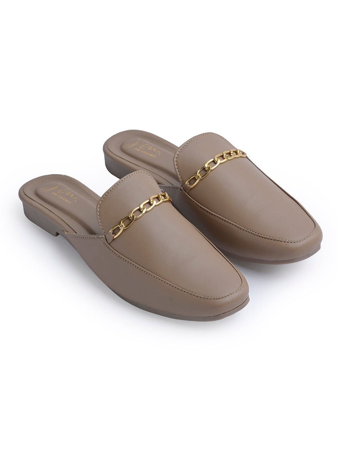 Jm Looks dual-strap flat slides in a neutral tone
Chikoo