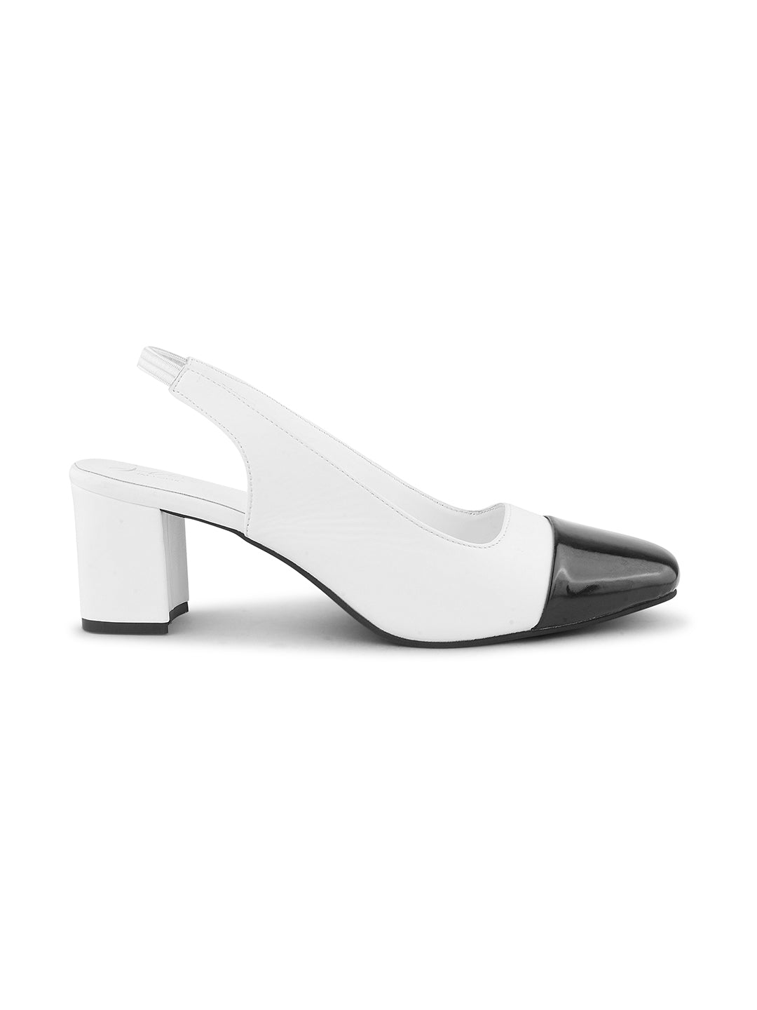 women's two-tone slingback block heels with a contrasting cap toe
B&W