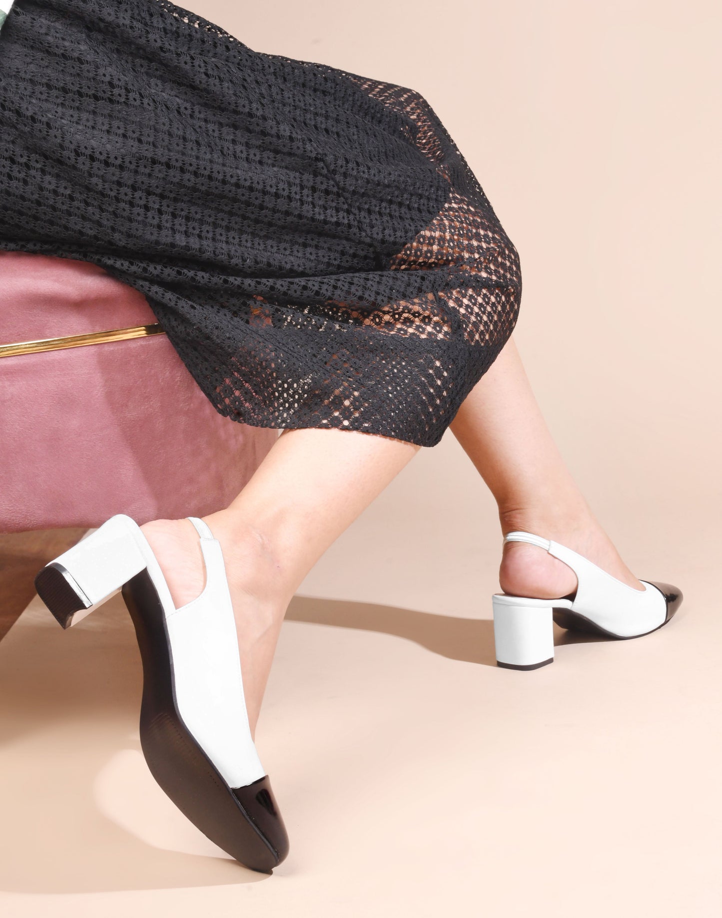 women's two-tone slingback block heels with a contrasting cap toe
B&W