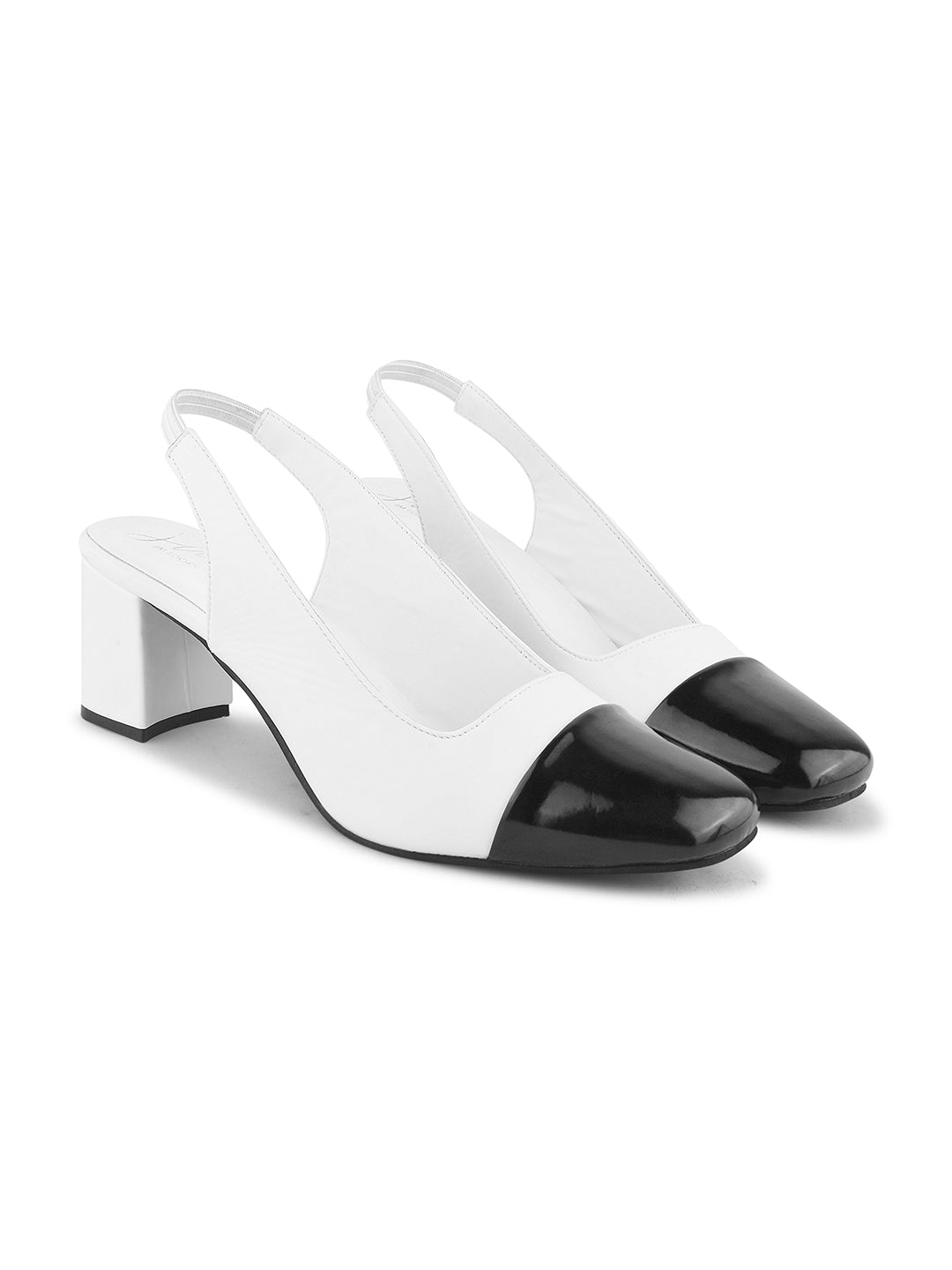 women's two-tone slingback block heels with a contrasting cap toe
B&W
