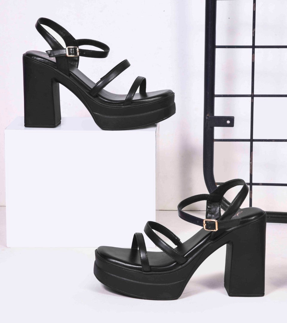 women's multi-strap platform sandals with a chunky block heel
 Black