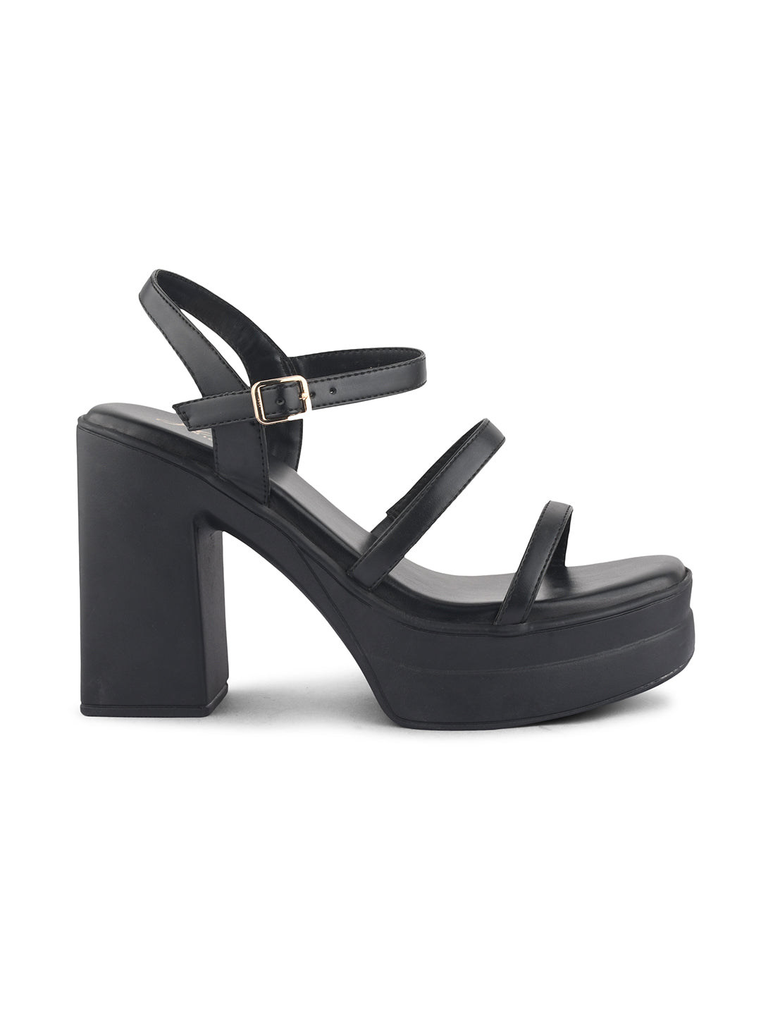 women's multi-strap platform sandals with a chunky block heel
 Black