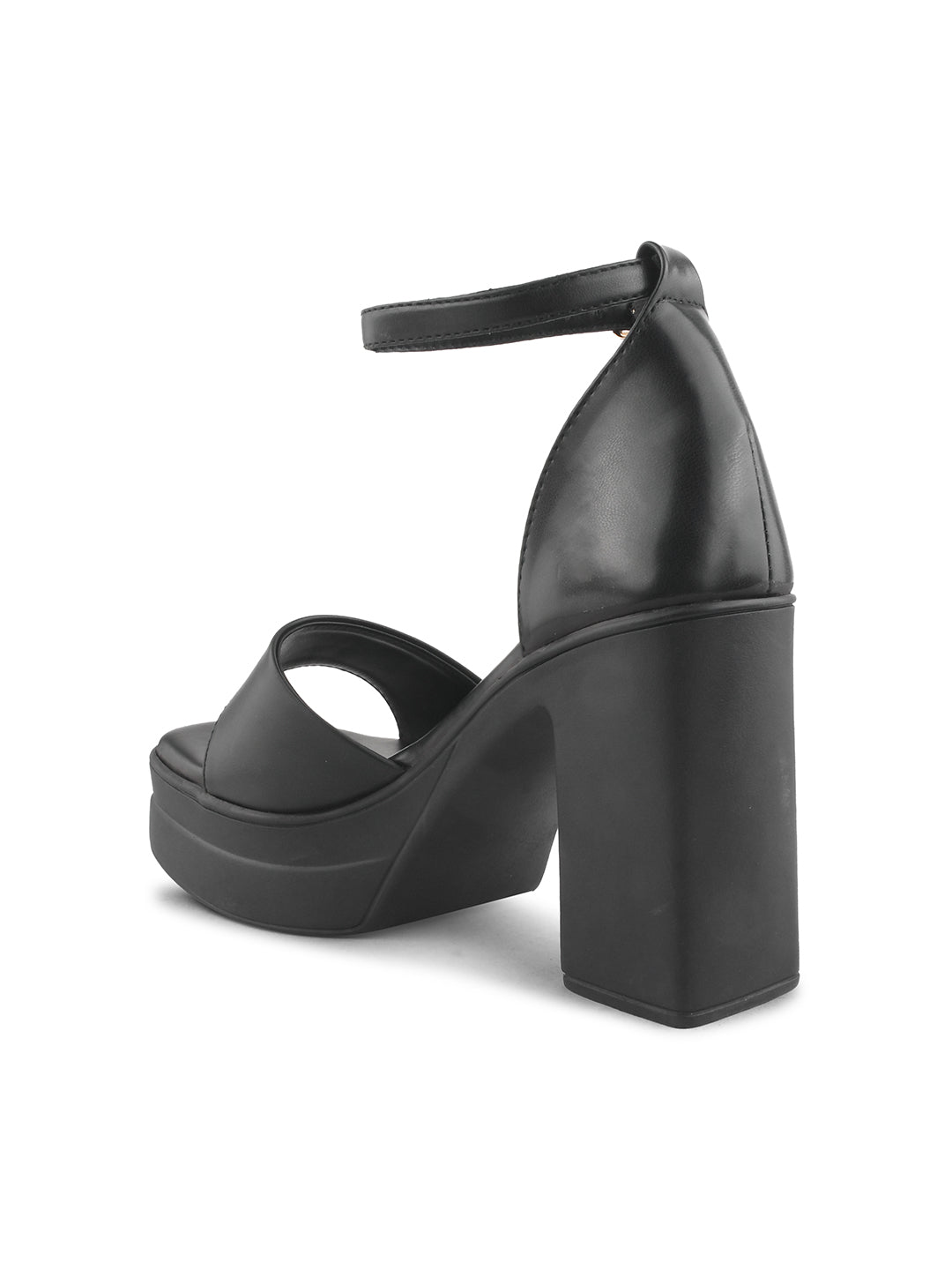 JM Looks women's platform sandals with a wide toe strap, ankle strap, and chunky block heel
Black