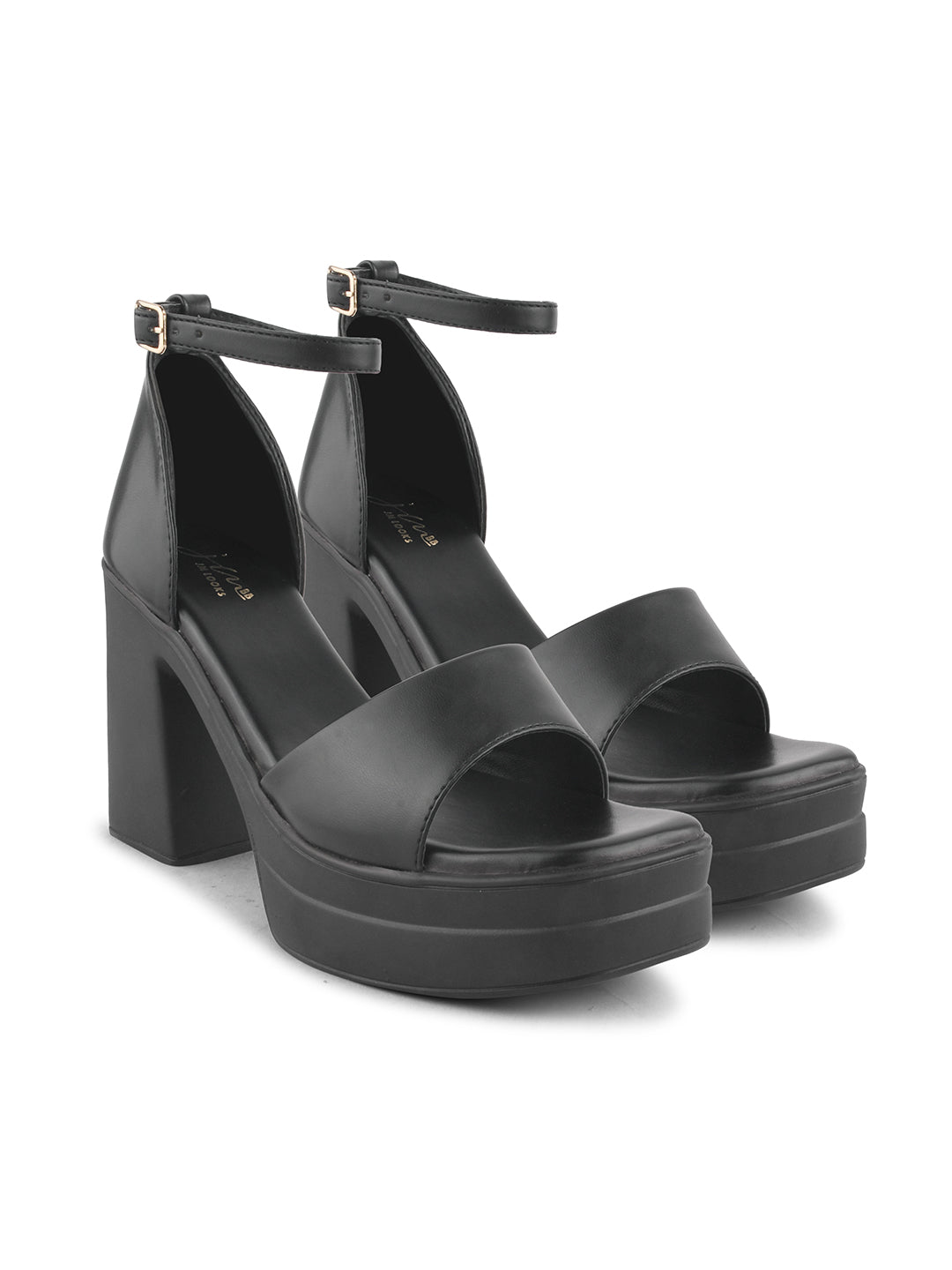JM Looks women's platform sandals with a wide toe strap, ankle strap, and chunky block heel
Black