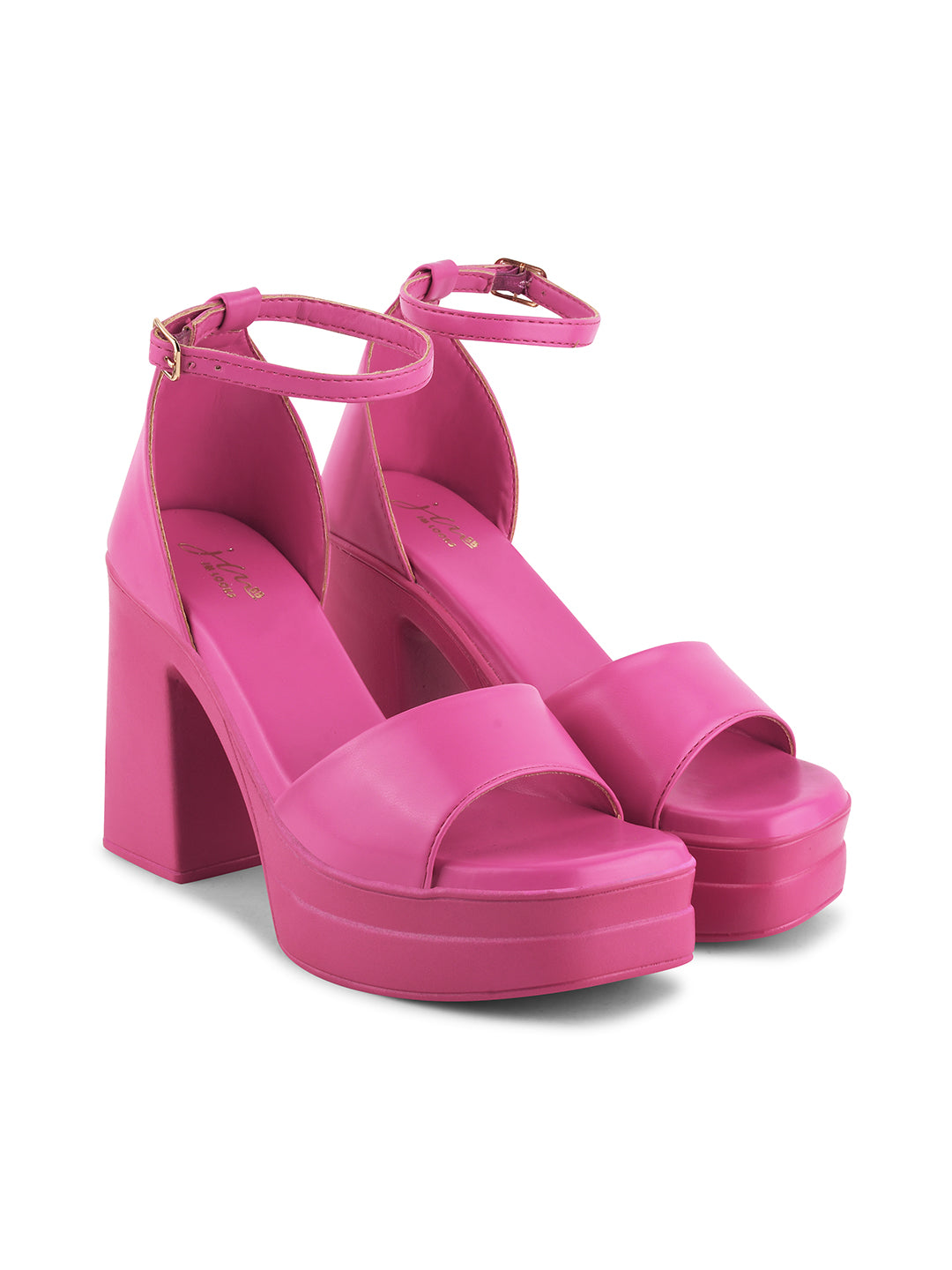 JM Looks women's platform sandals with a wide toe strap, ankle strap, and chunky block heel
Pink