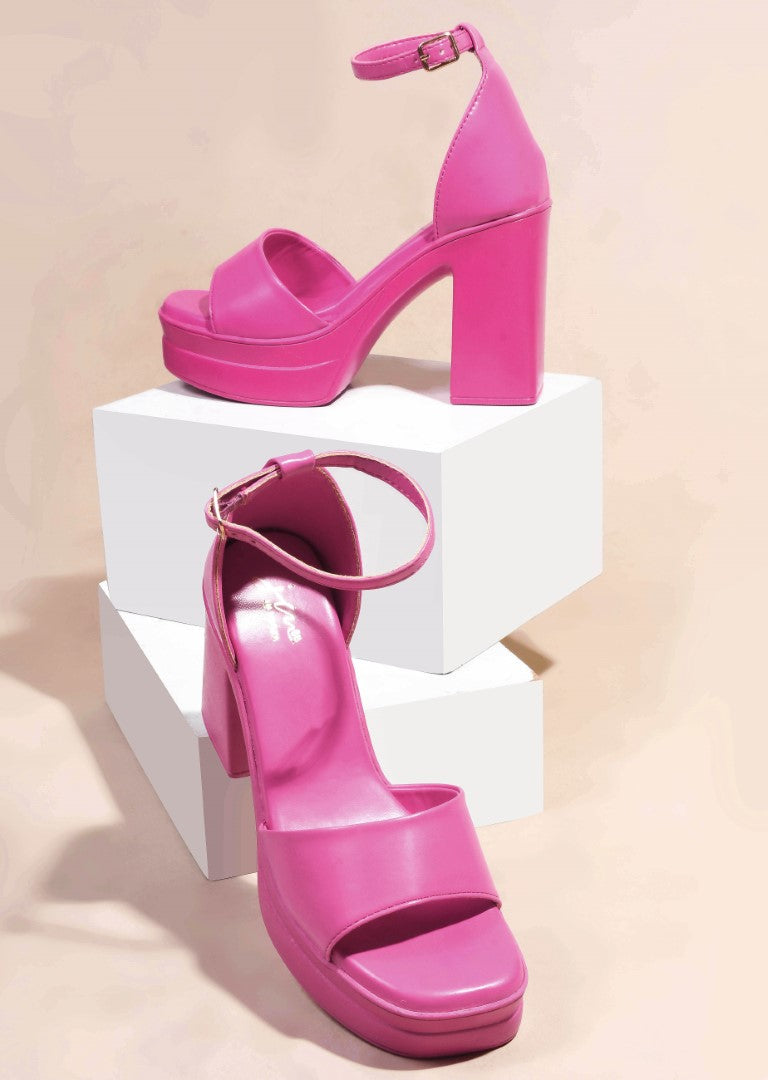 JM Looks women's platform sandals with a wide toe strap, ankle strap, and chunky block heel
Pink