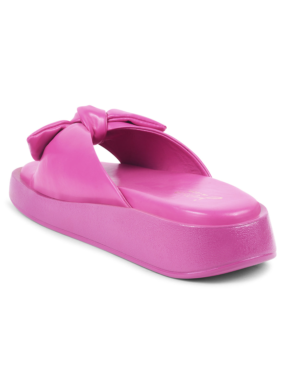 JM Looks women's platform slides with a large bow detail on the strap
Pink