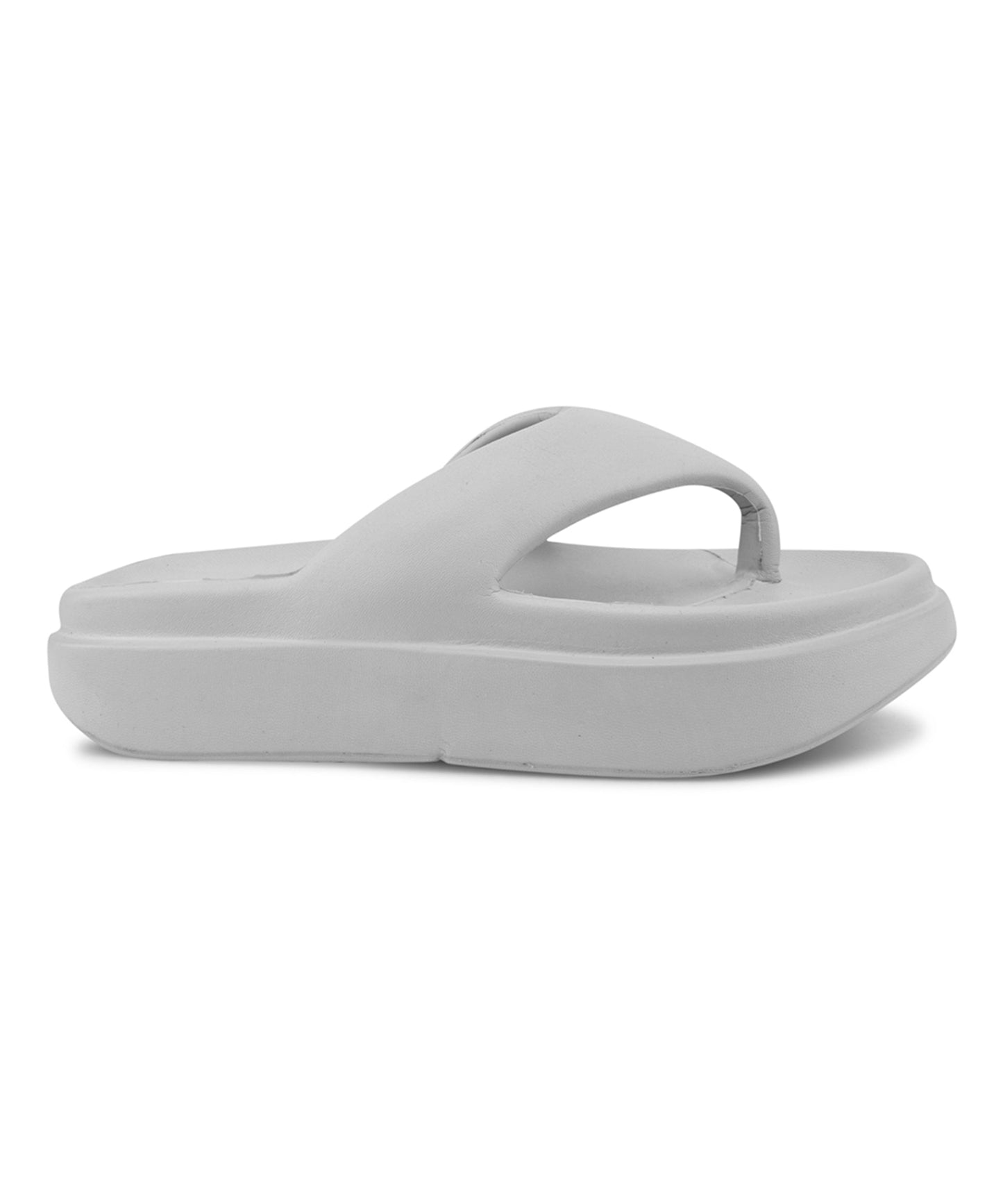 Platform flip flops for women in grey with cushioned footbed, thong strap, and lightweight everyday comfort