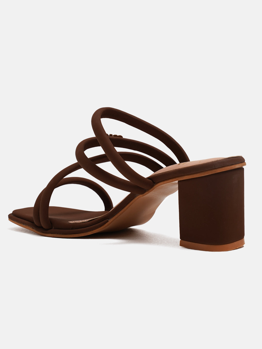 BROWN Women square Open toe Strappy Chunky Block Heel Slides with Cushioned Sole