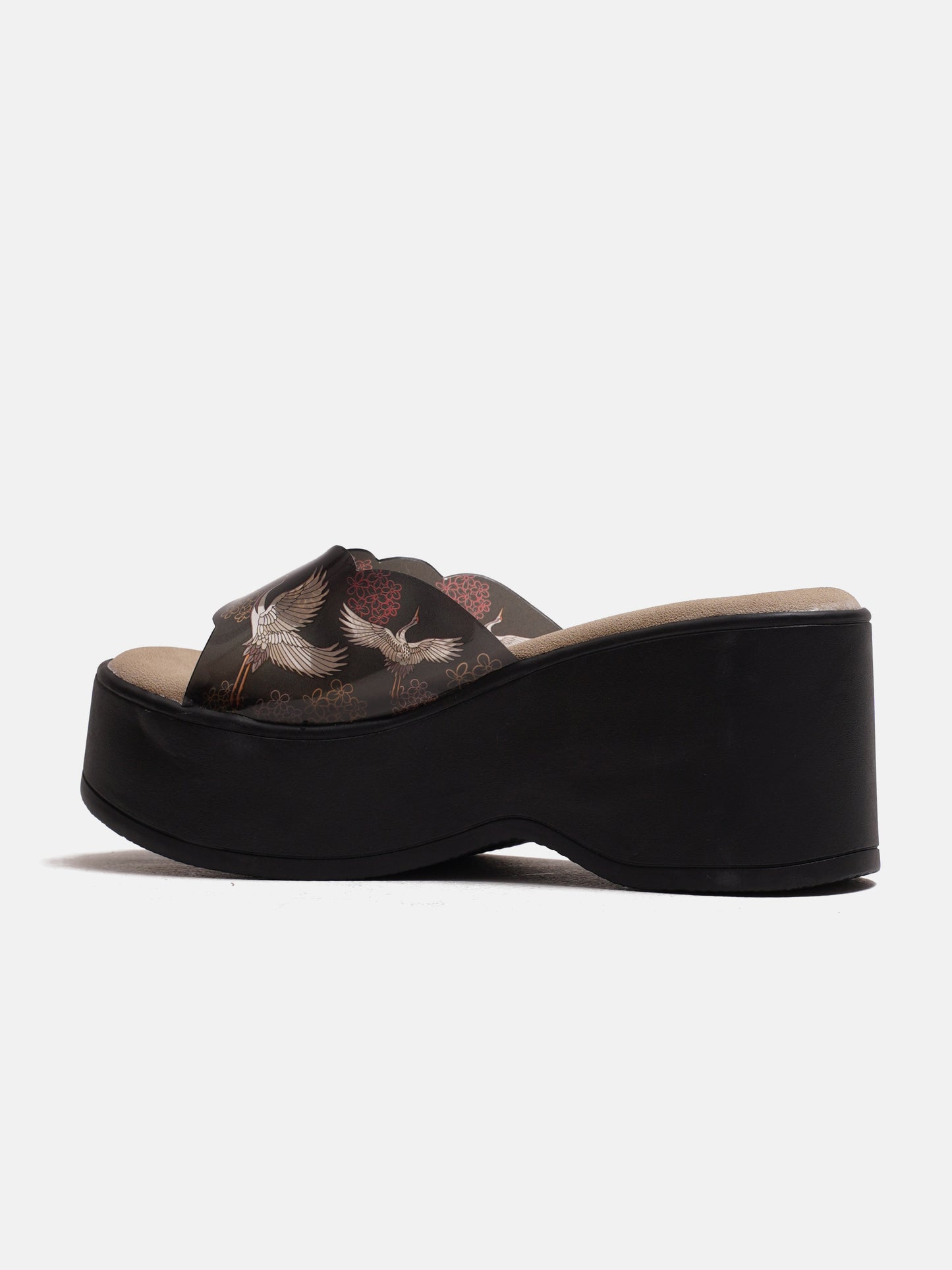 Transparent Printed Platform wedge Sandals Black