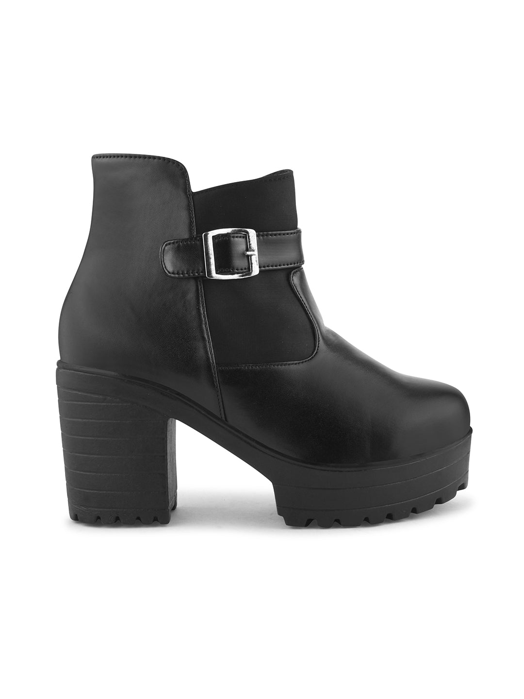 Jm Looks women's platform ankle boots with a chunky heel and buckle detail
Black