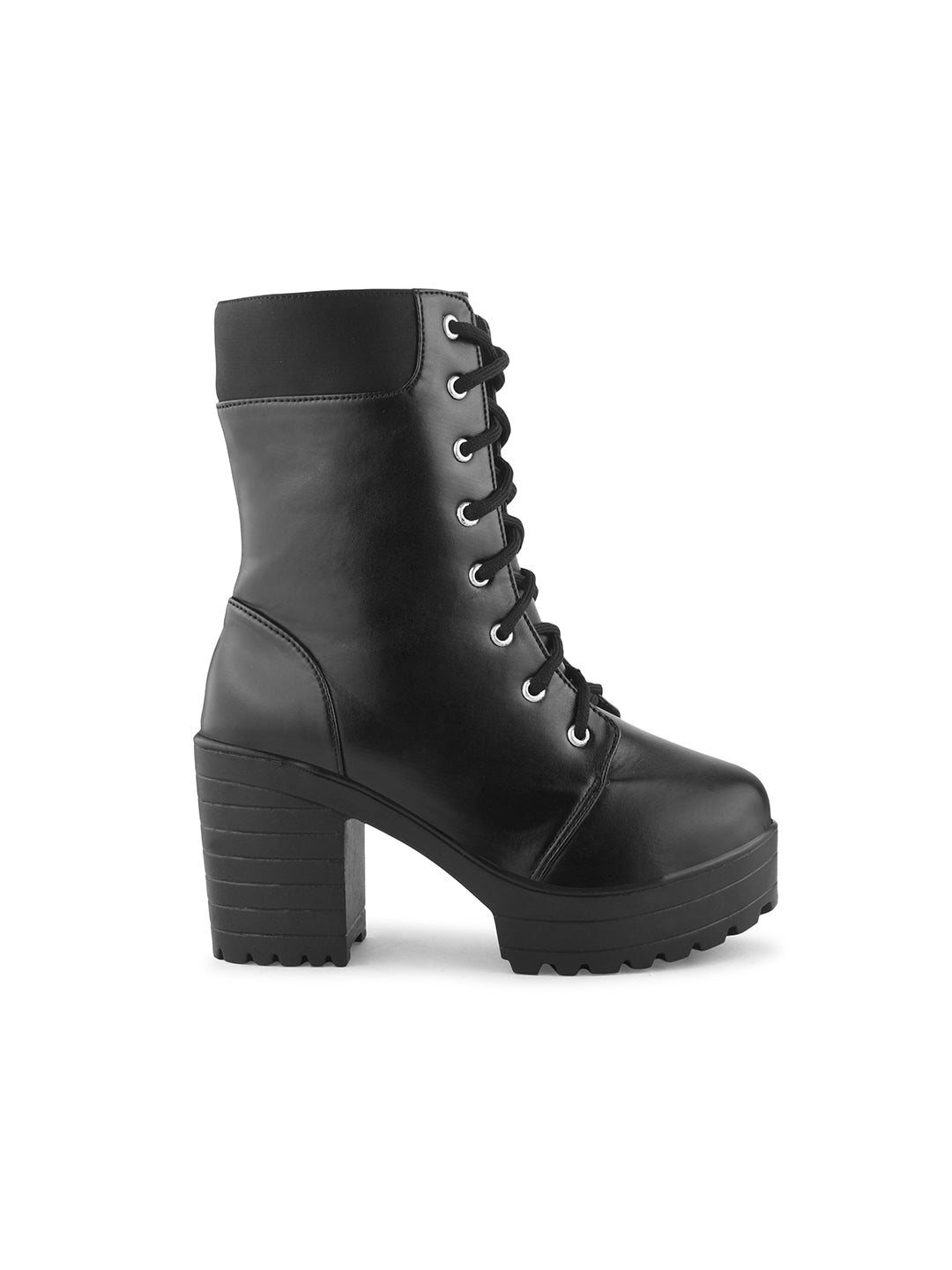 Jm Looks platform lace-up boots with a high, ridged block heel
Black