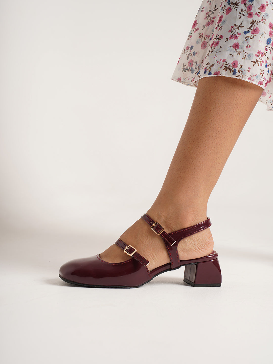 Jm Looks patent Mary Jane block heels with dual buckled straps
Cherry