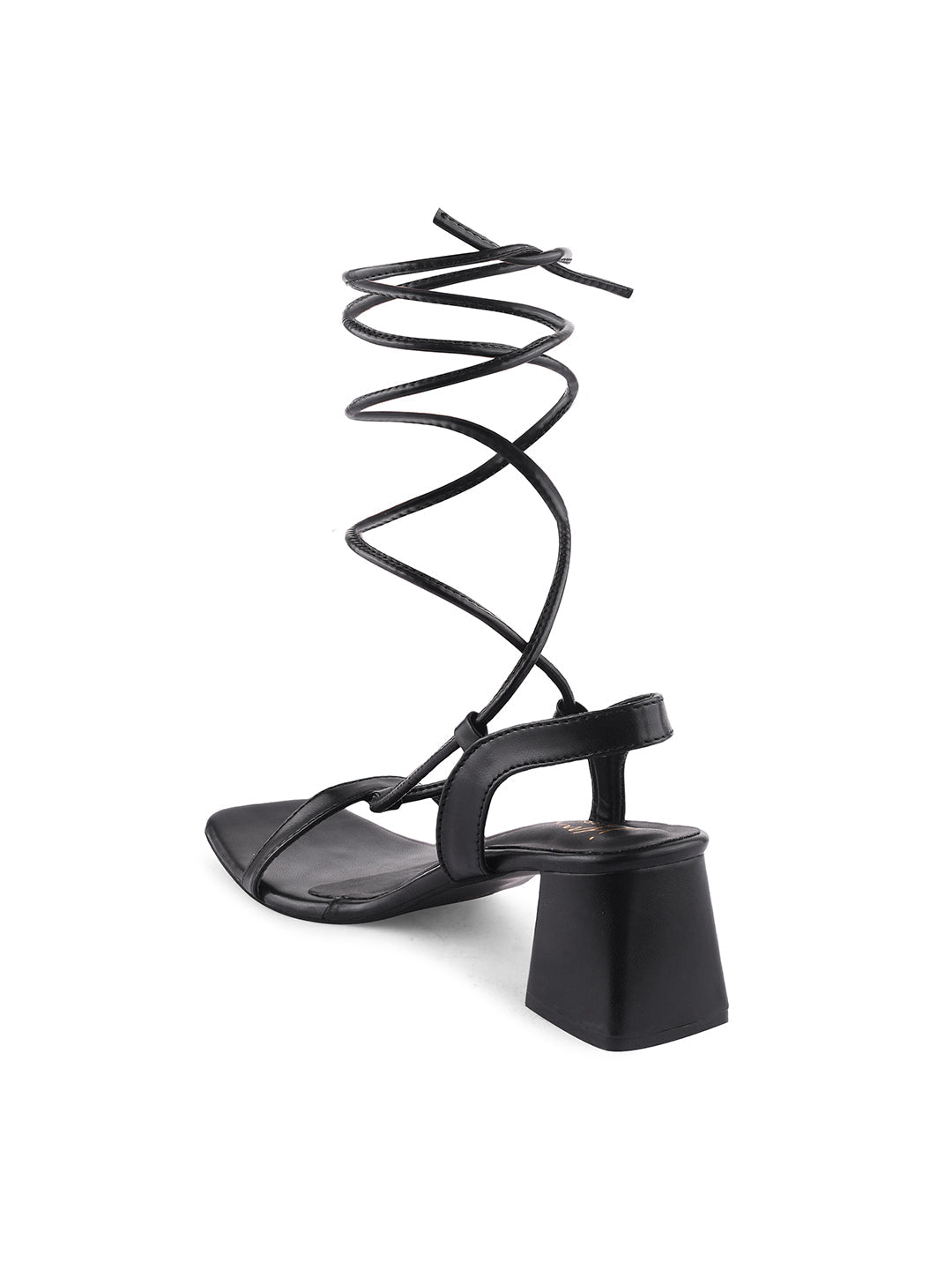 women's lace-up sandals with a square toe and a block heel
Black