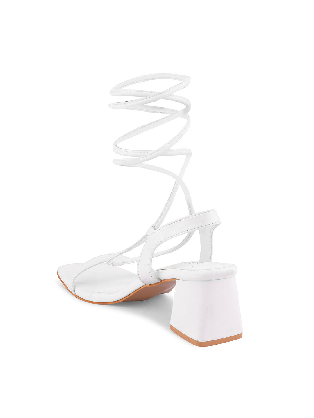 women's lace-up sandals with a square toe and a block heel
White