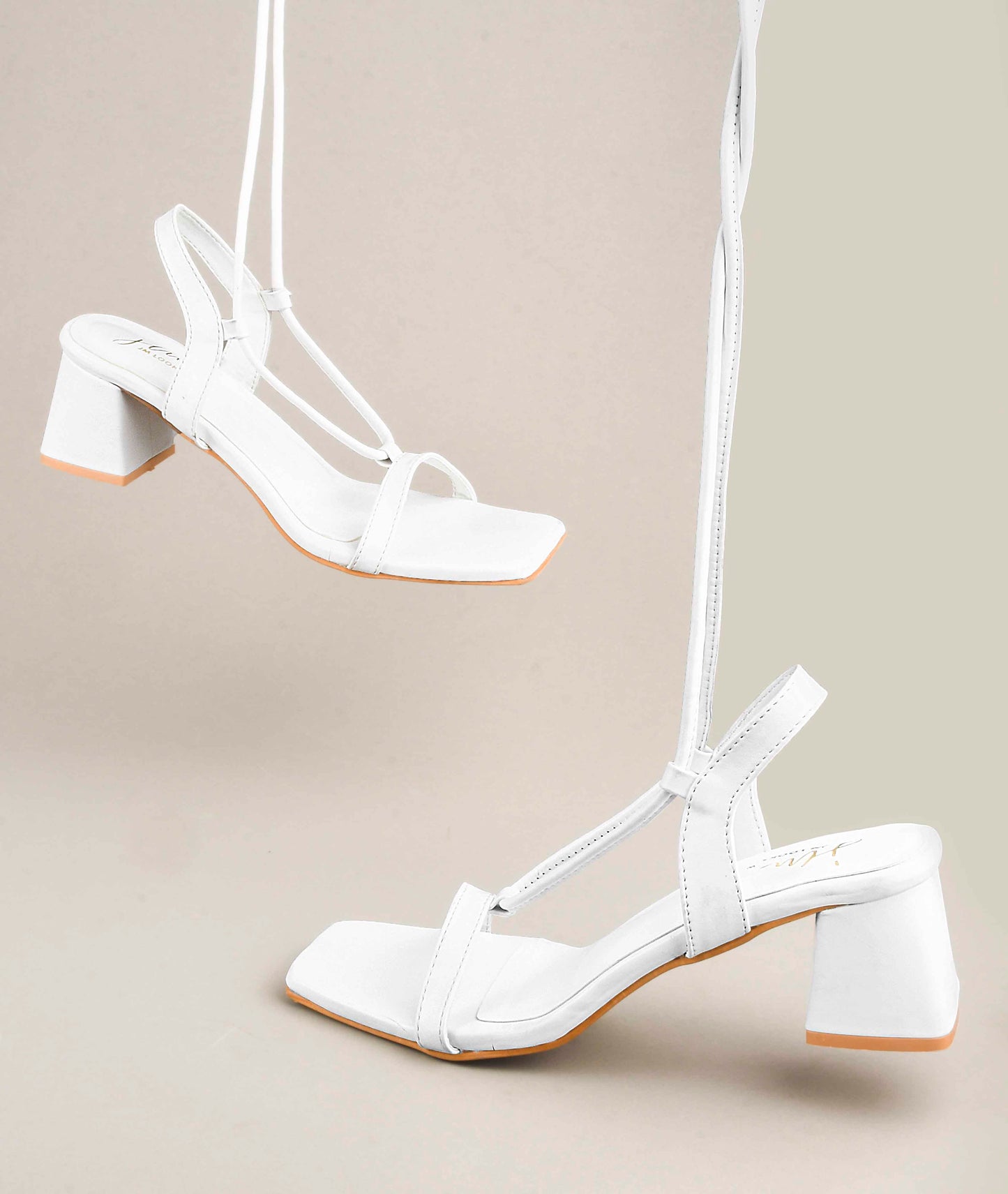 women's lace-up sandals with a square toe and a block heel
White