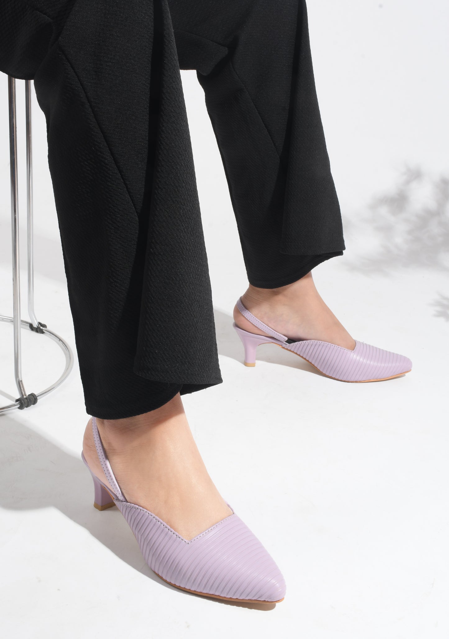 JM LOOKS | Striped Slim Slingback Heel Mules for Women & Girls Purple