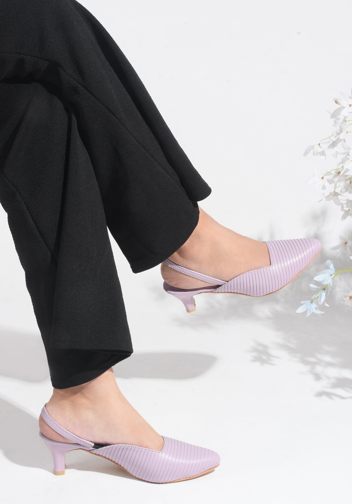 JM LOOKS | Striped Slim Slingback Heel Mules for Women & Girls Purple