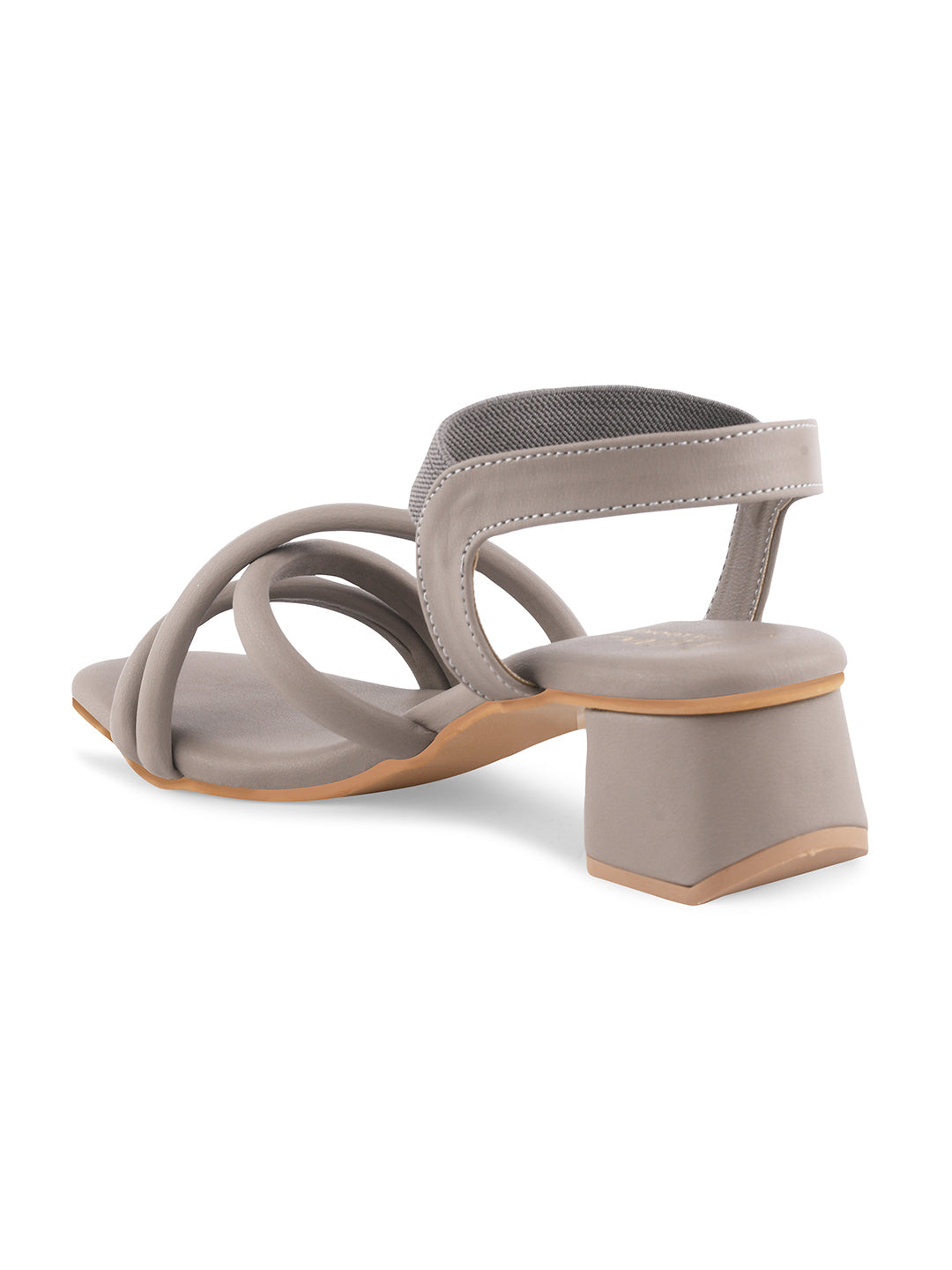 block heel sandals featuring padded, intertwined straps and an adjustable ankle strap
Beige