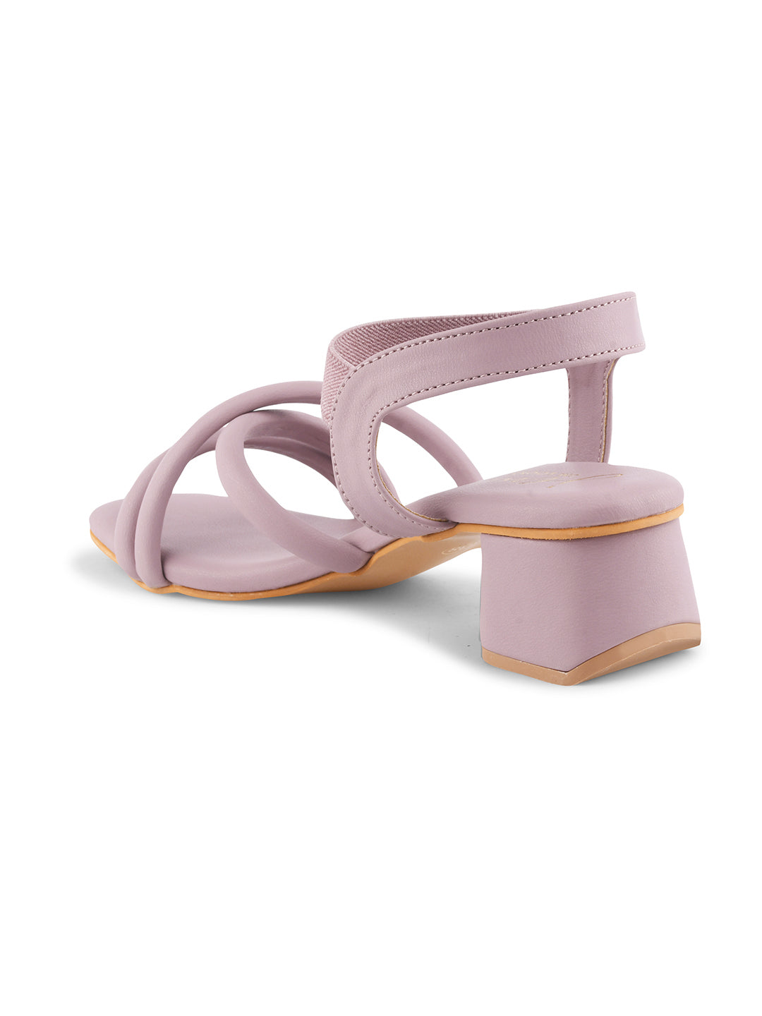 block heel sandals featuring padded, intertwined straps and an adjustable ankle strap
Lavender