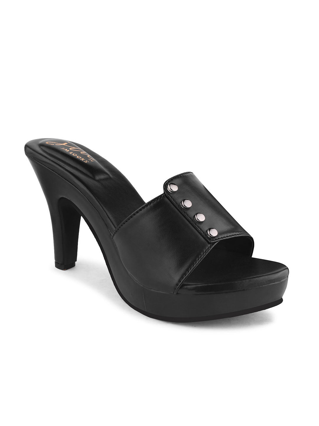 Jm Looks women's studded platform mules with a wide strap
Black