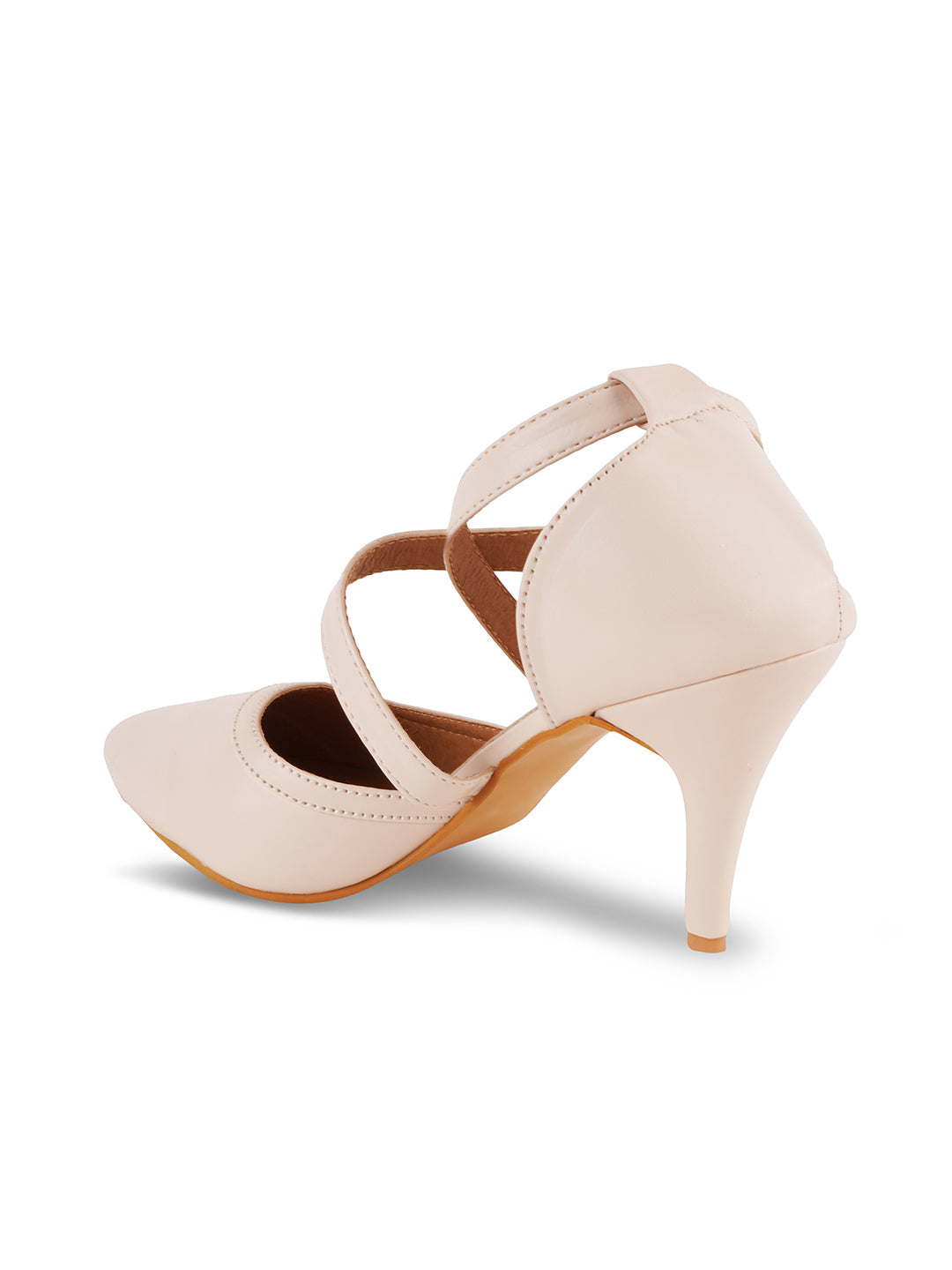 Stiletto Heeled Sandals with Buckle Closure Cream