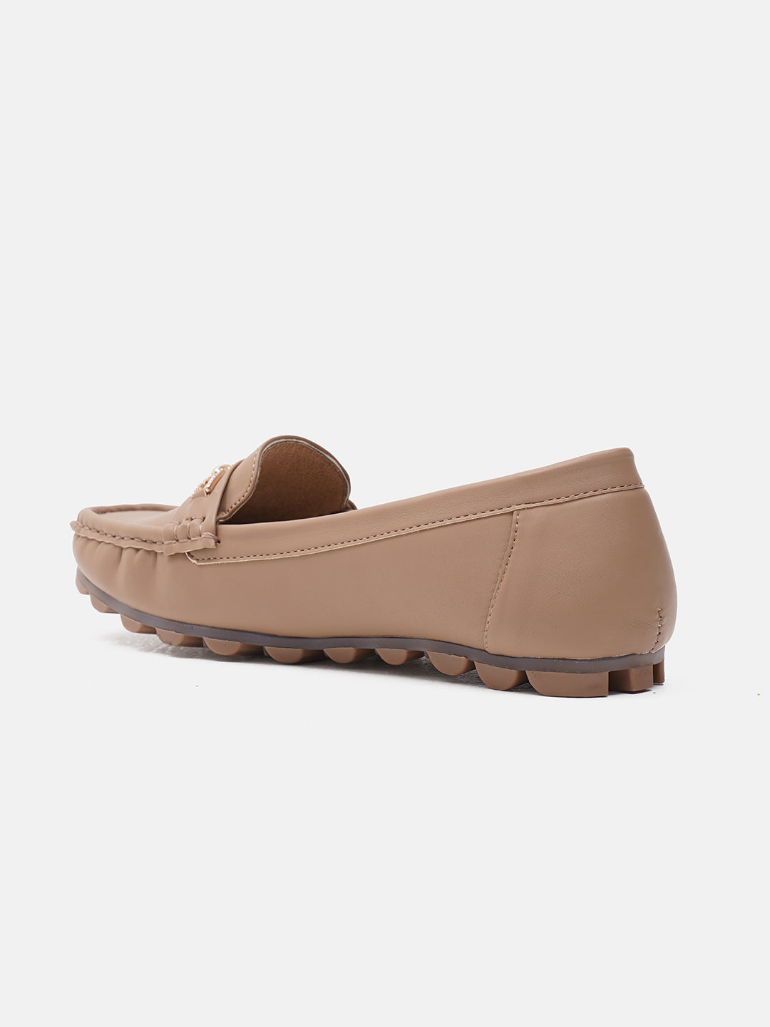 casual loafers with a metal bit embellishment on the vamp and a textured sole
Beige
