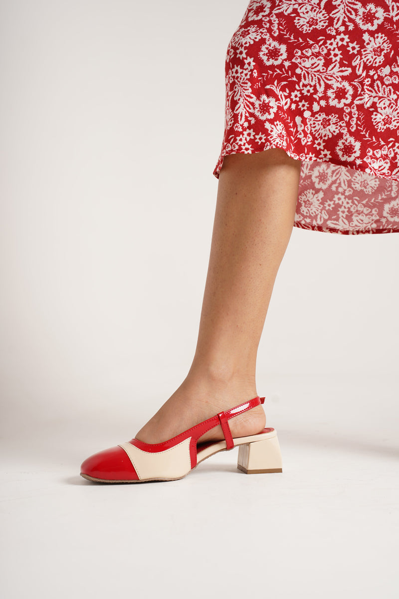 Slingback Glossy Block Heels With Buckle - 24