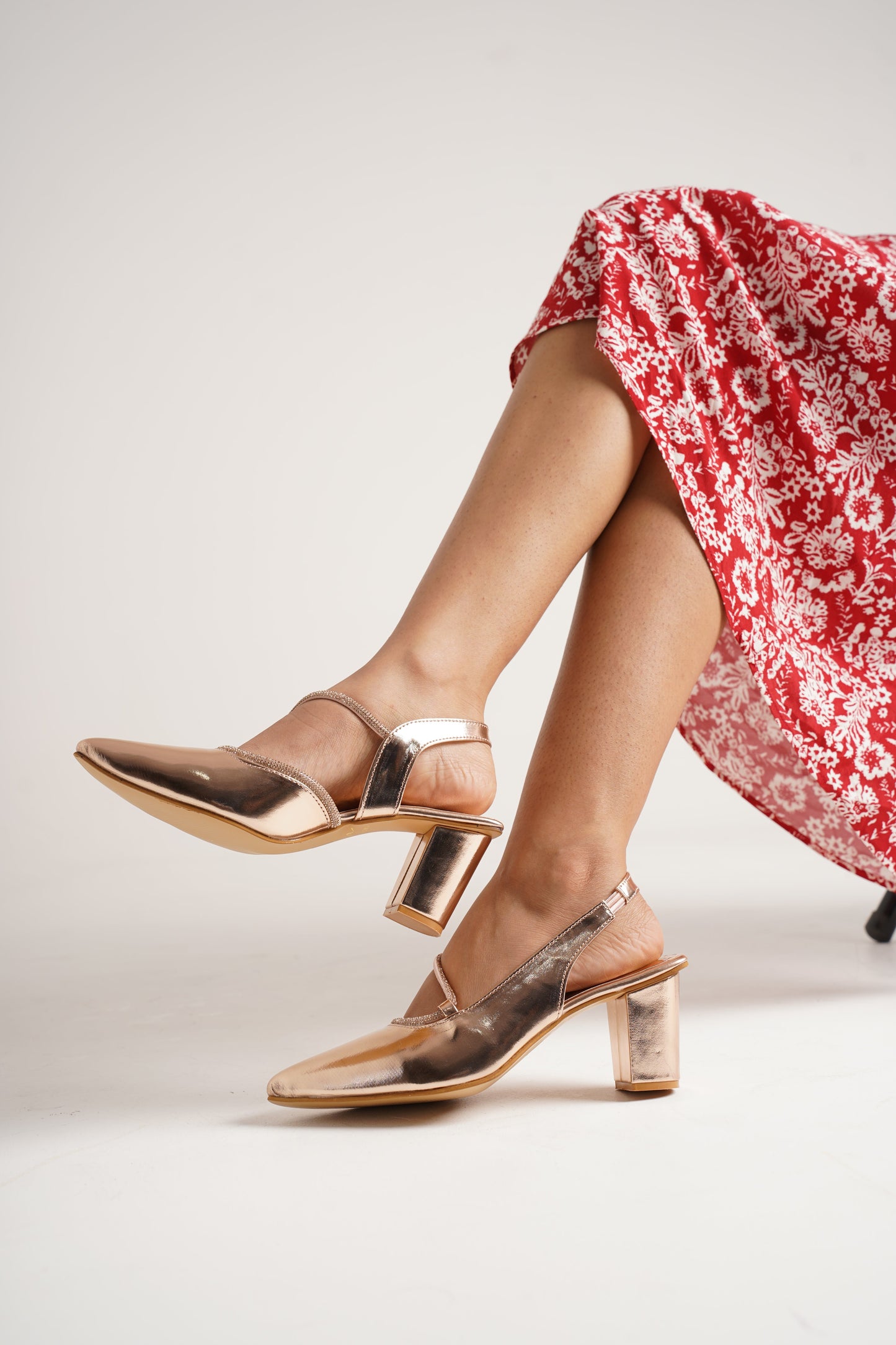 Jm Looks dazzling embellished slingback pumps with a block heel
Golden
