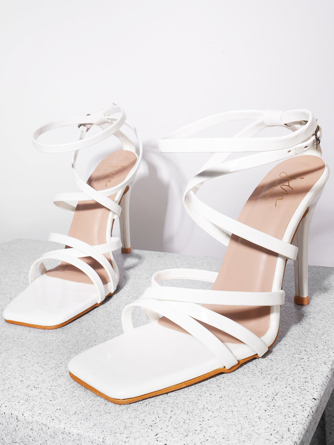 Criss-Cross Stiletto Heeled Sandals for Women and Girls at JM LOOKS White