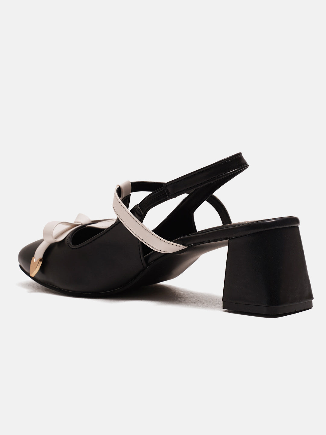 Mary jane t-strap Bow Detail Slingback Heels | Block Heel Pumps | JM Looks Black