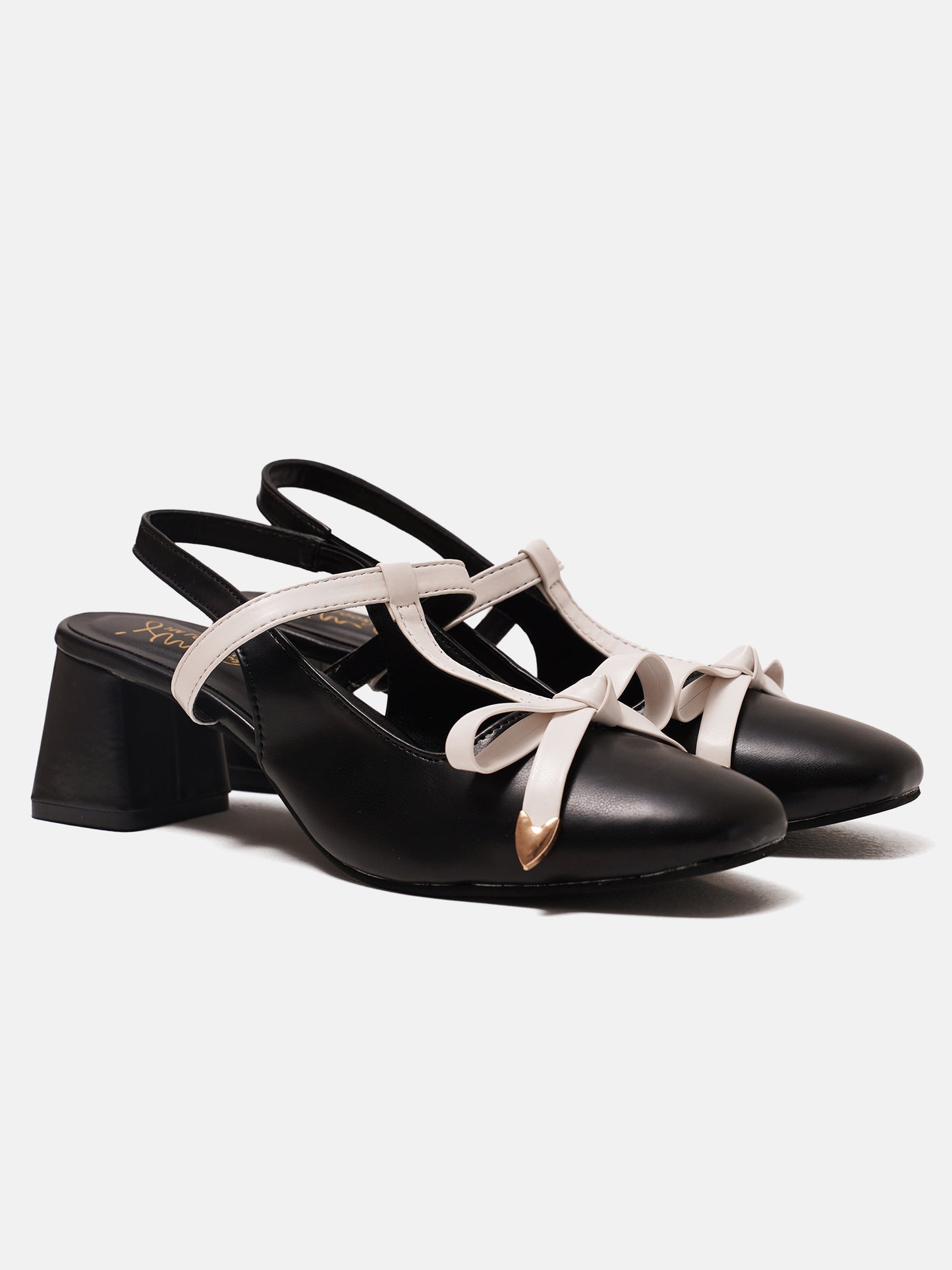 Bow Detail Slingback Heels | Block Heel Pumps | JM Looks Black