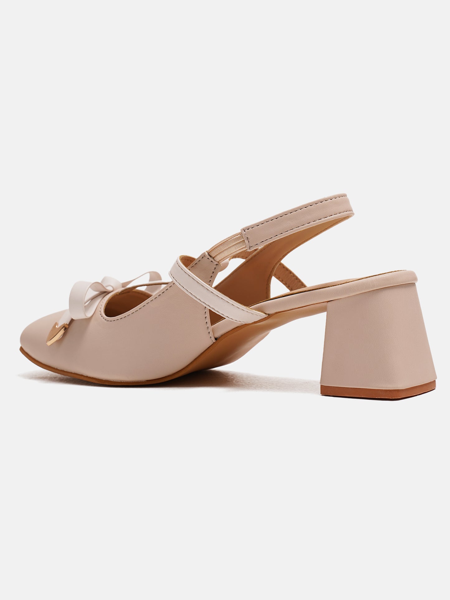 Bow Detail Slingback Heels | Block Heel Pumps | JM Looks Cream