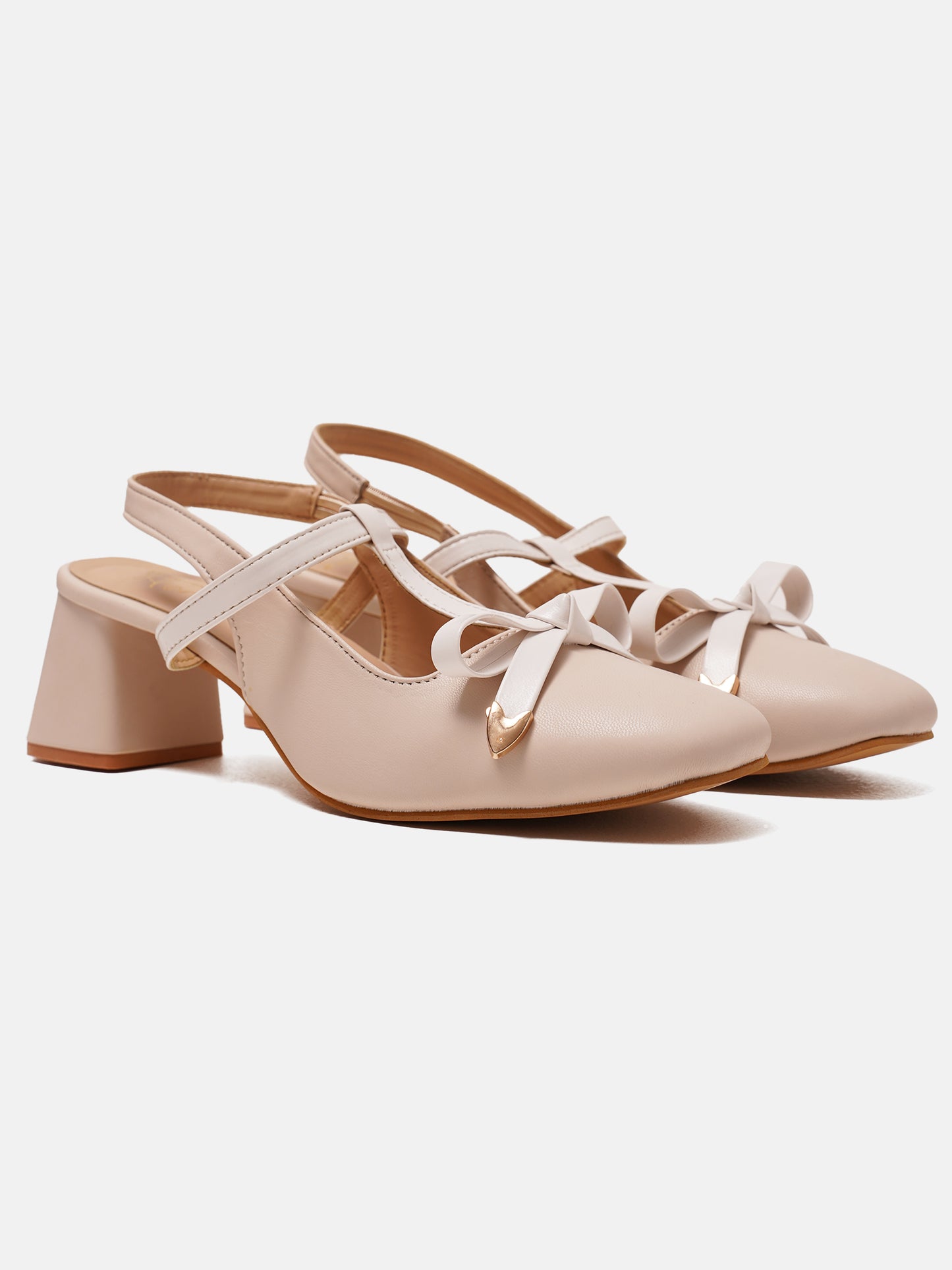Bow Detail Slingback Heels | Block Heel Pumps | JM Looks Cream