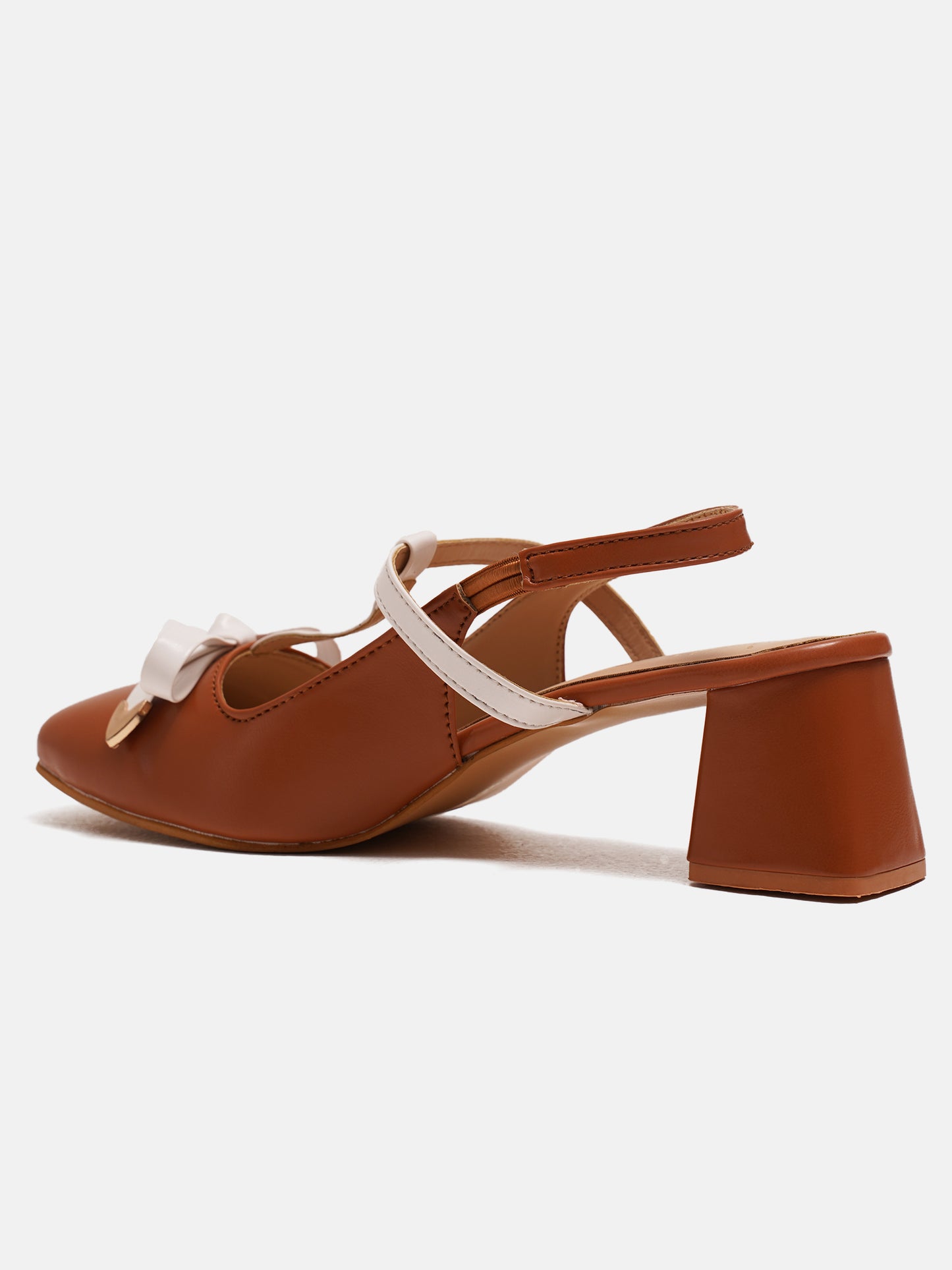 Bow Detail Slingback Heels | Block Heel Pumps | JM Looks Tan