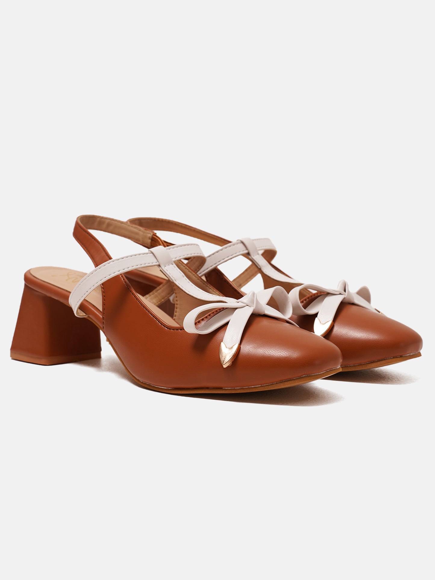 Bow Detail Slingback Heels | Block Heel Pumps | JM Looks Tan