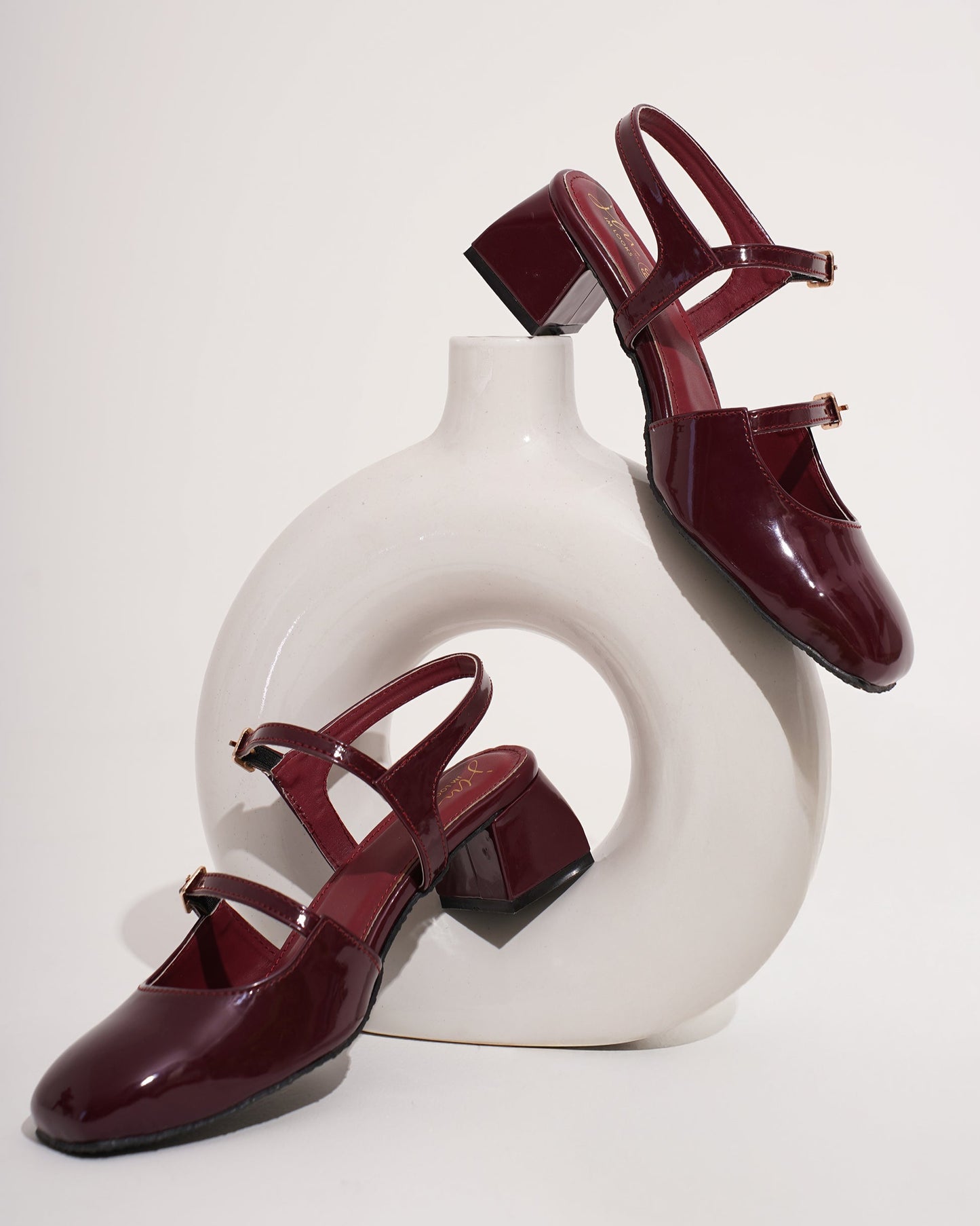 Jm Looks patent Mary Jane block heels with dual buckled straps
Cherry